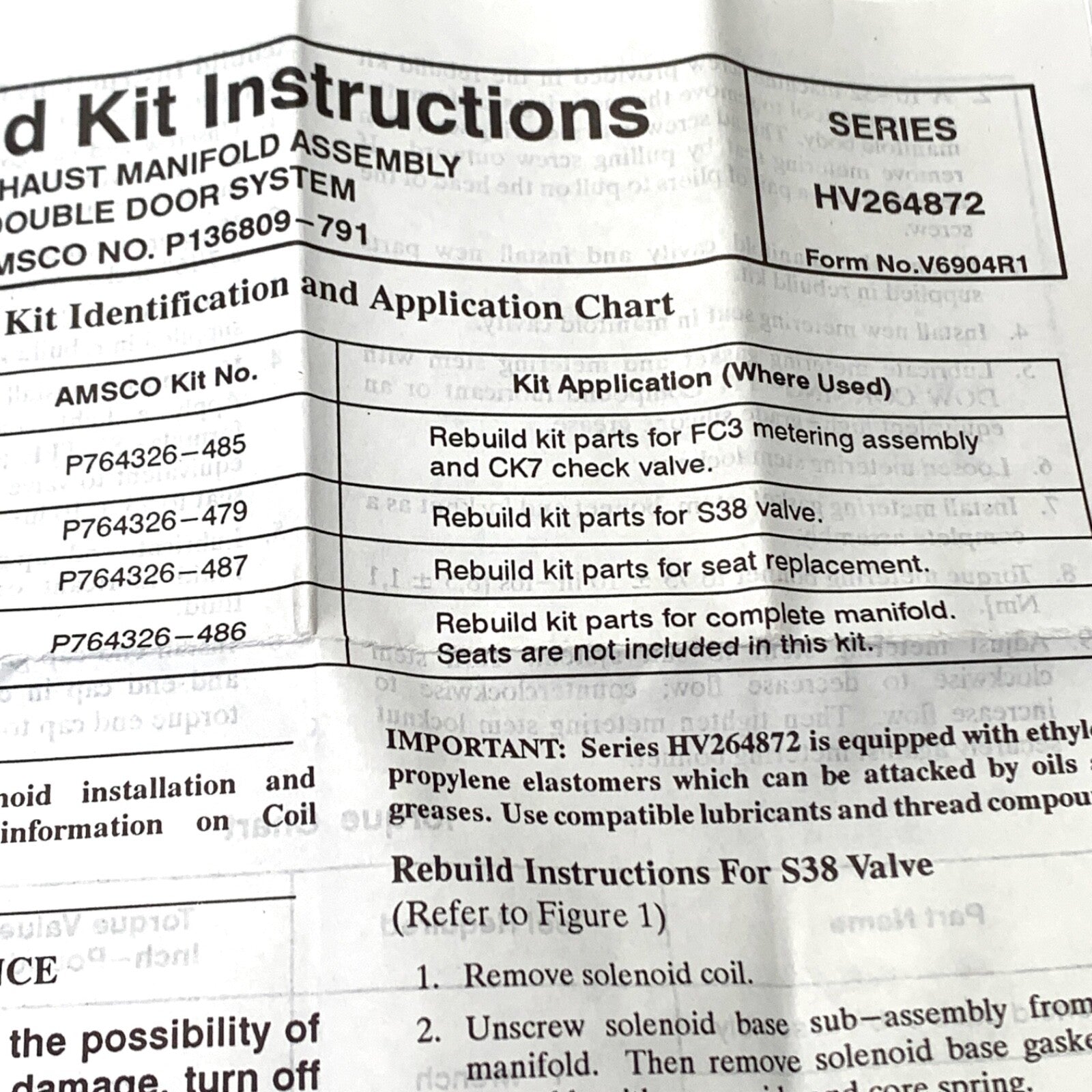 Amsco/STERIS REF P764326-485/K266493, Rebuild Kit Part for FC3 Metering Assembly
