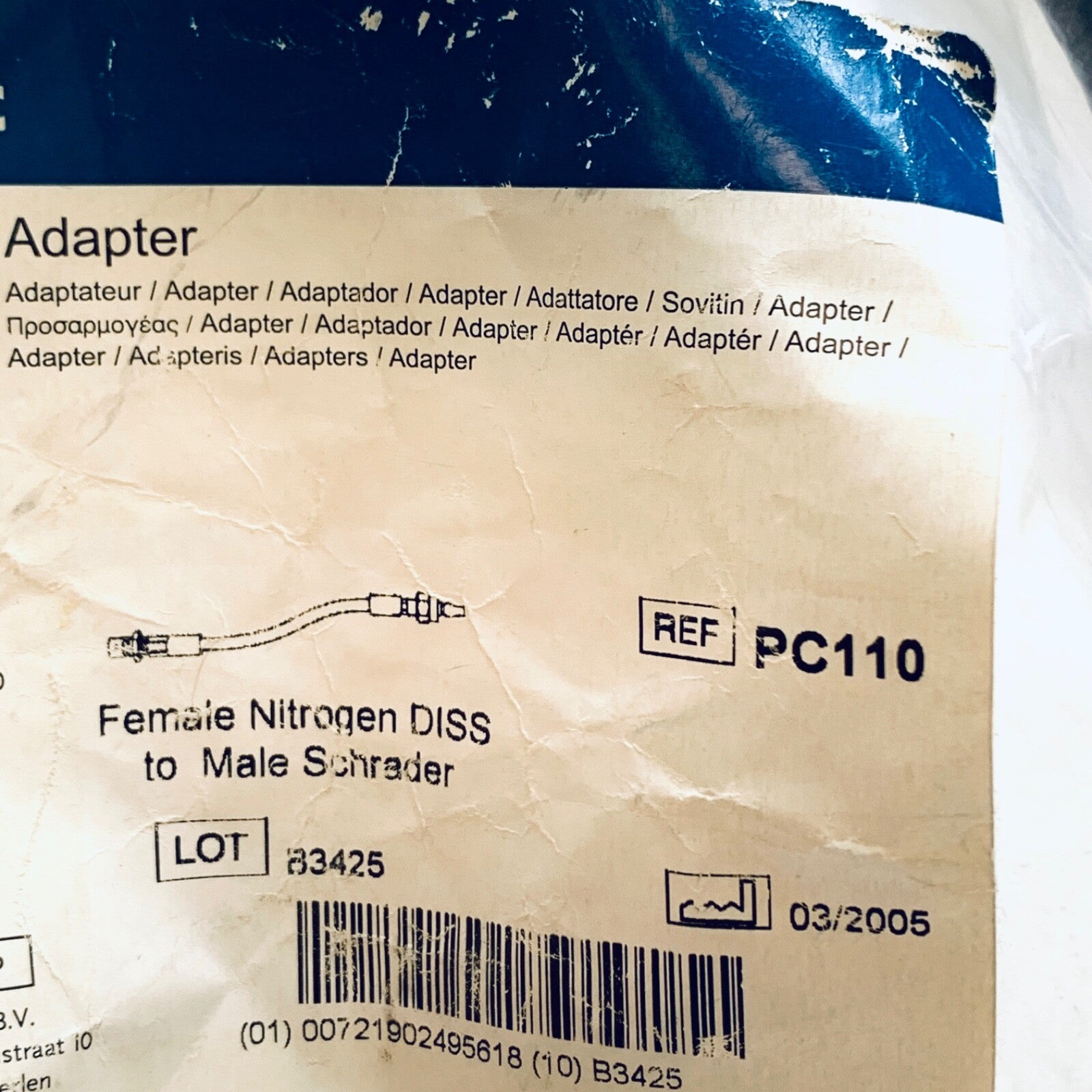 Medtronic REF PC110, Midas Rex Legend Female Nitrogen DISS to Male Adapter