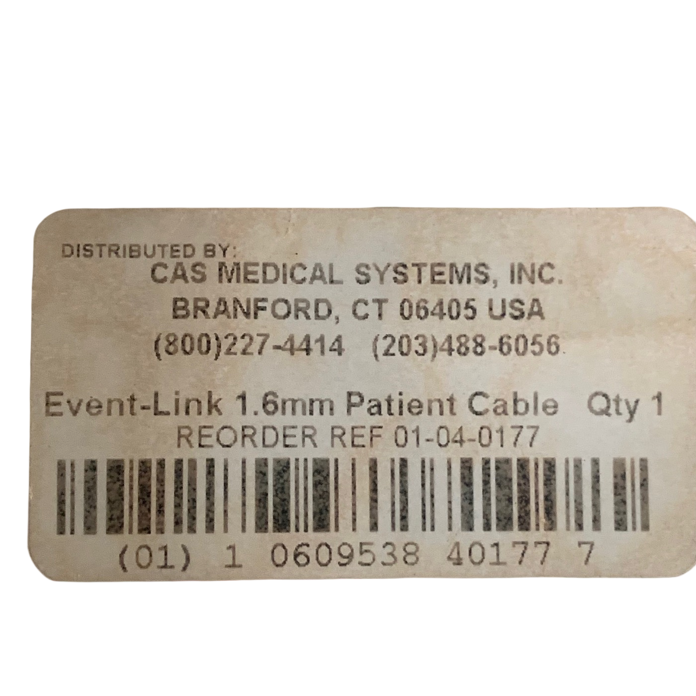 CAS MEDICAL SYSTEMS CABLE FOR EVENT-LINK 1.6MM PATIENT CABLE REF 01-04-0177