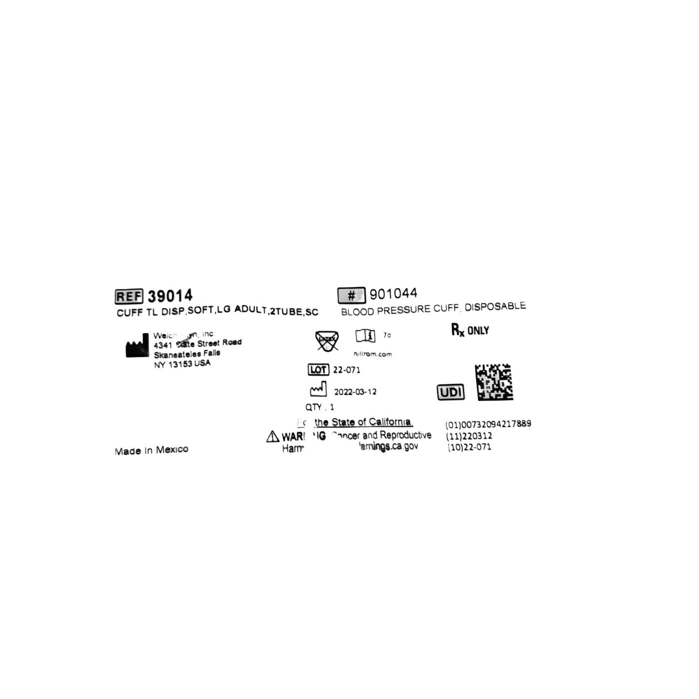 WELCH Allyn®REF 39014 Trimline ™ Soft Disposable Blood Pressure Cuff LARGE ADULT