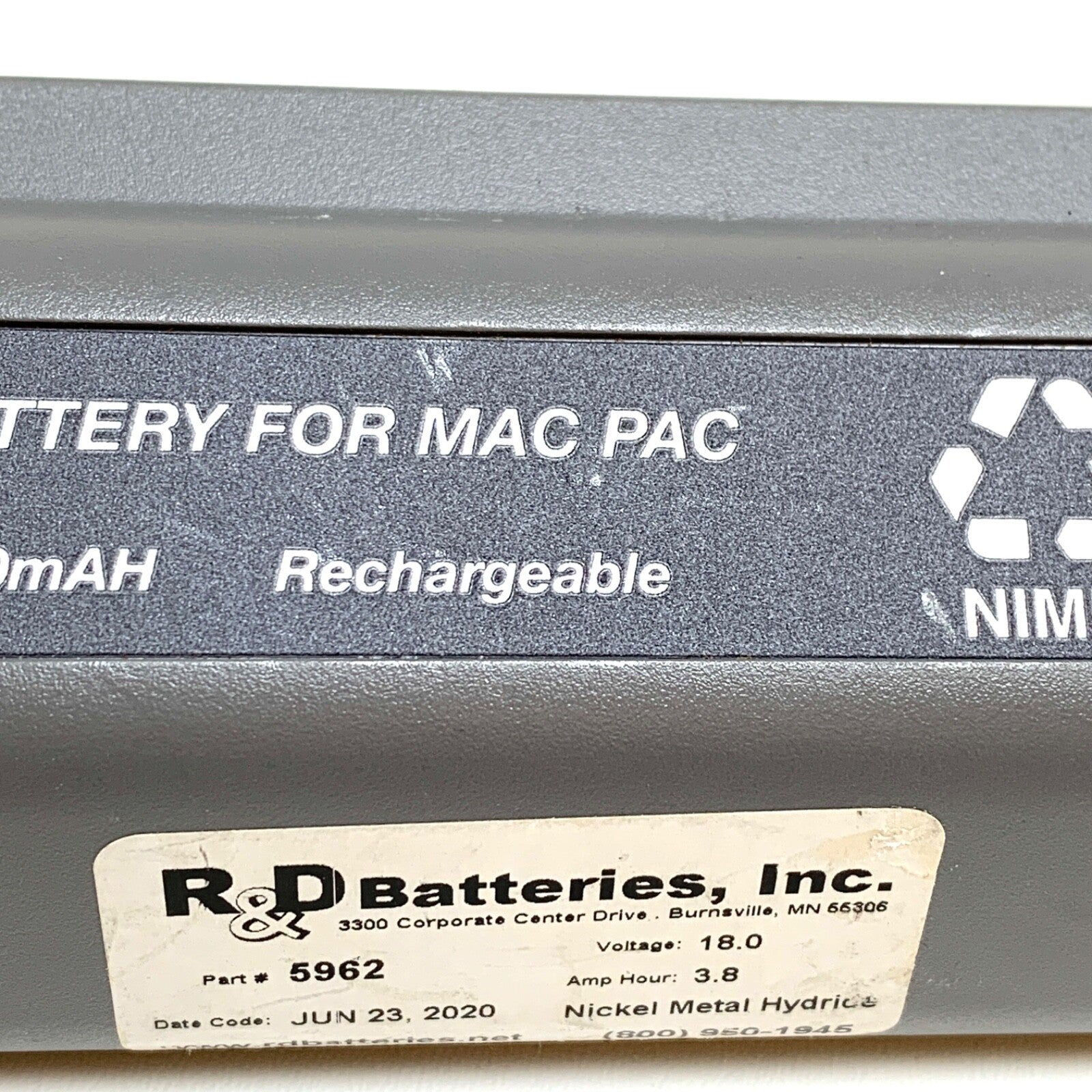 R&D Batteries REF 5962, Replacement Battery For Mac Pac, 3500 mAH Rechargeable