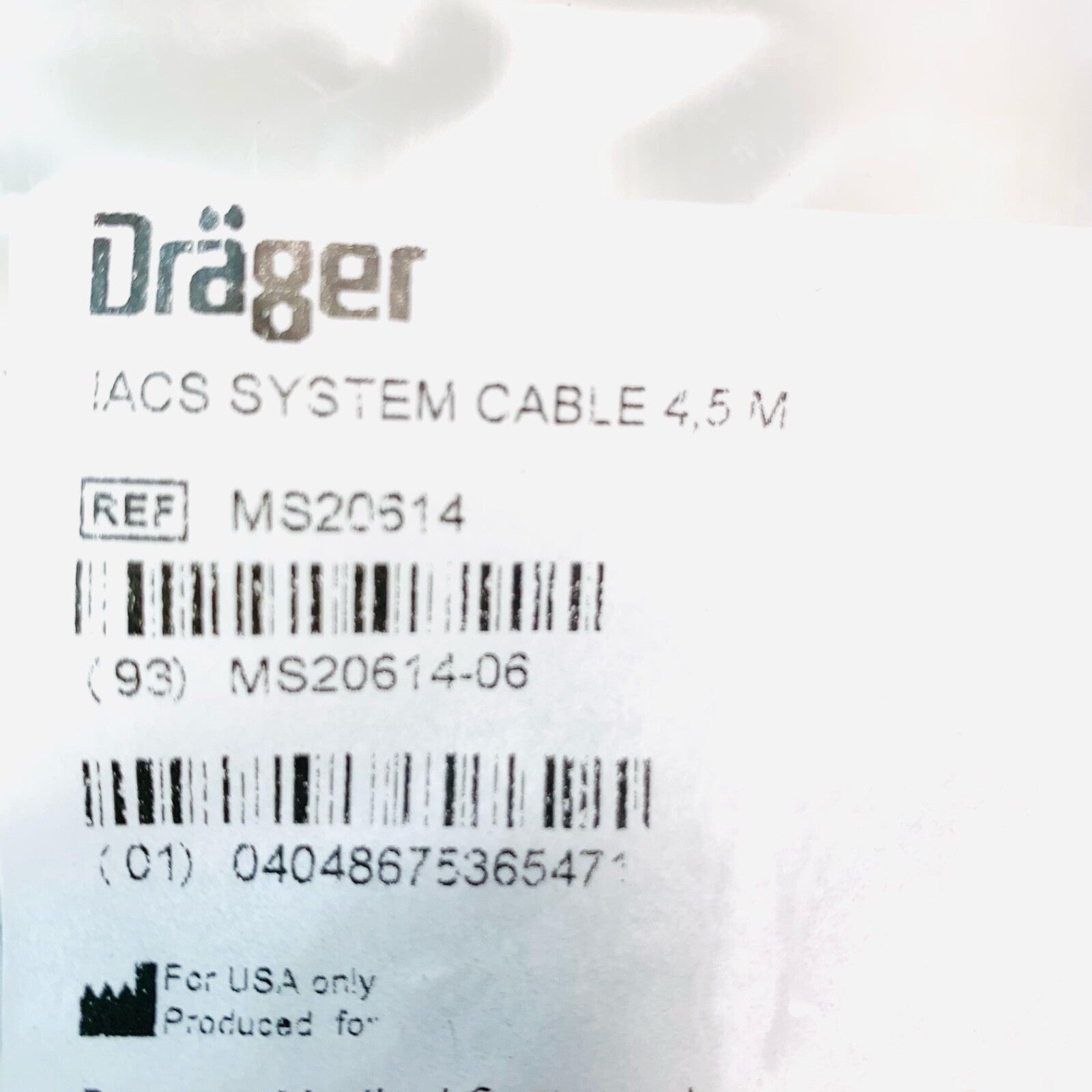 Drager REF MS20614, IACS SYSTEM CABLE, 4.5M