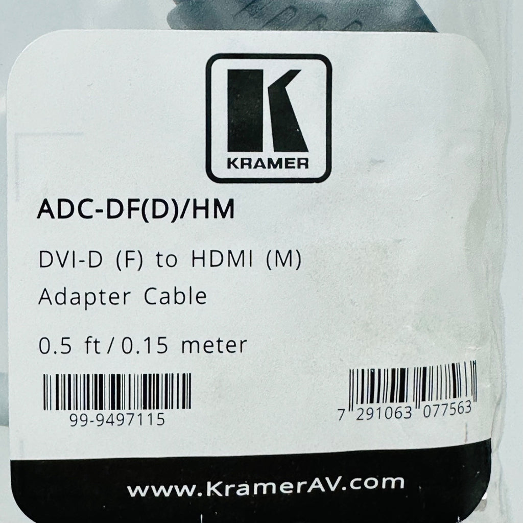 KRAMER 99-9497115 ADC-DF(D)/HM DVI-D (F) to HDMI (M) Adapter Cable 0.5 ft / 0.15