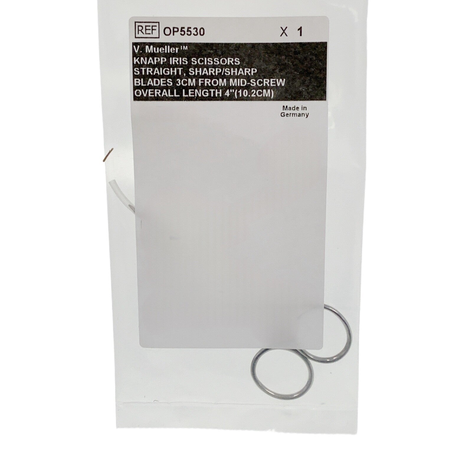 V. Mueller REF OP5530, KNAPP IRIS SCISSORS STRAIGHT, SHARP/SHARP BLADES 3CM