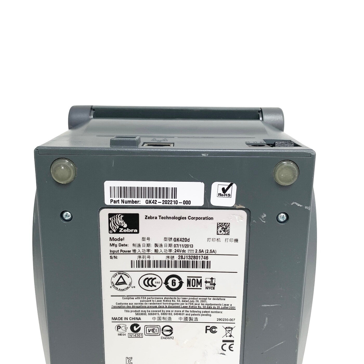Zebra REF GK420D, THERMAL LABEL PRINTER W/ POWER SUPPLY
