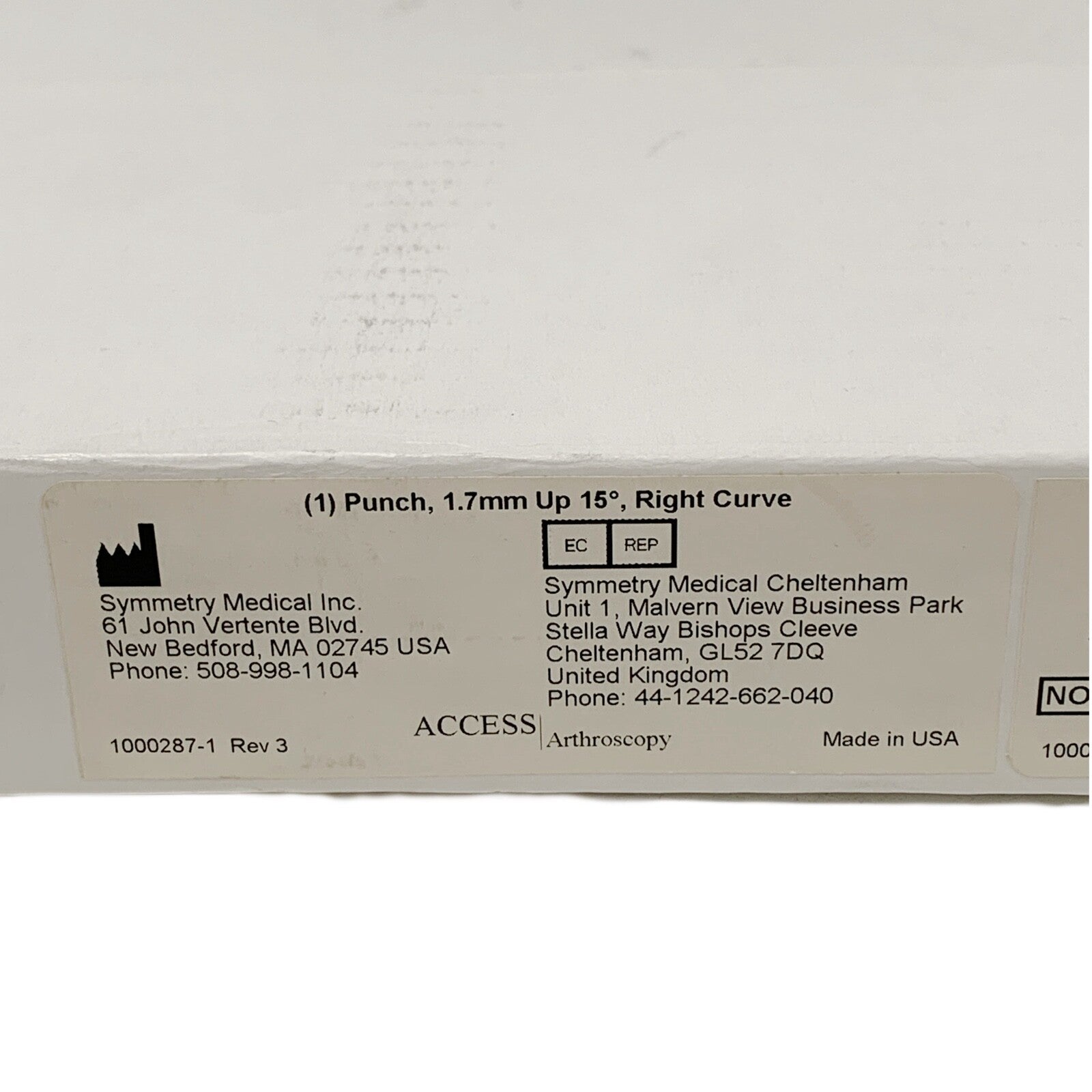 Symmetry Medical REF 1010107, Punch, 1.7mm Up 15°, Right Curve