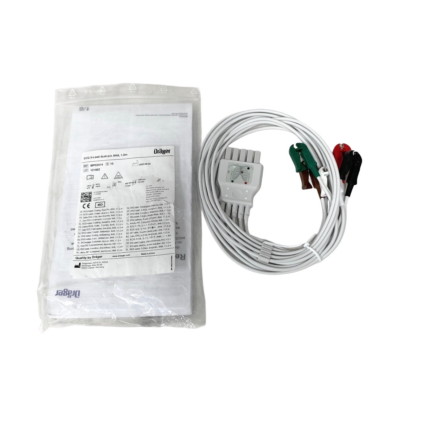 Drager REF MP03414, ECG 5-Lead dual-pin AHA, 1.5m
