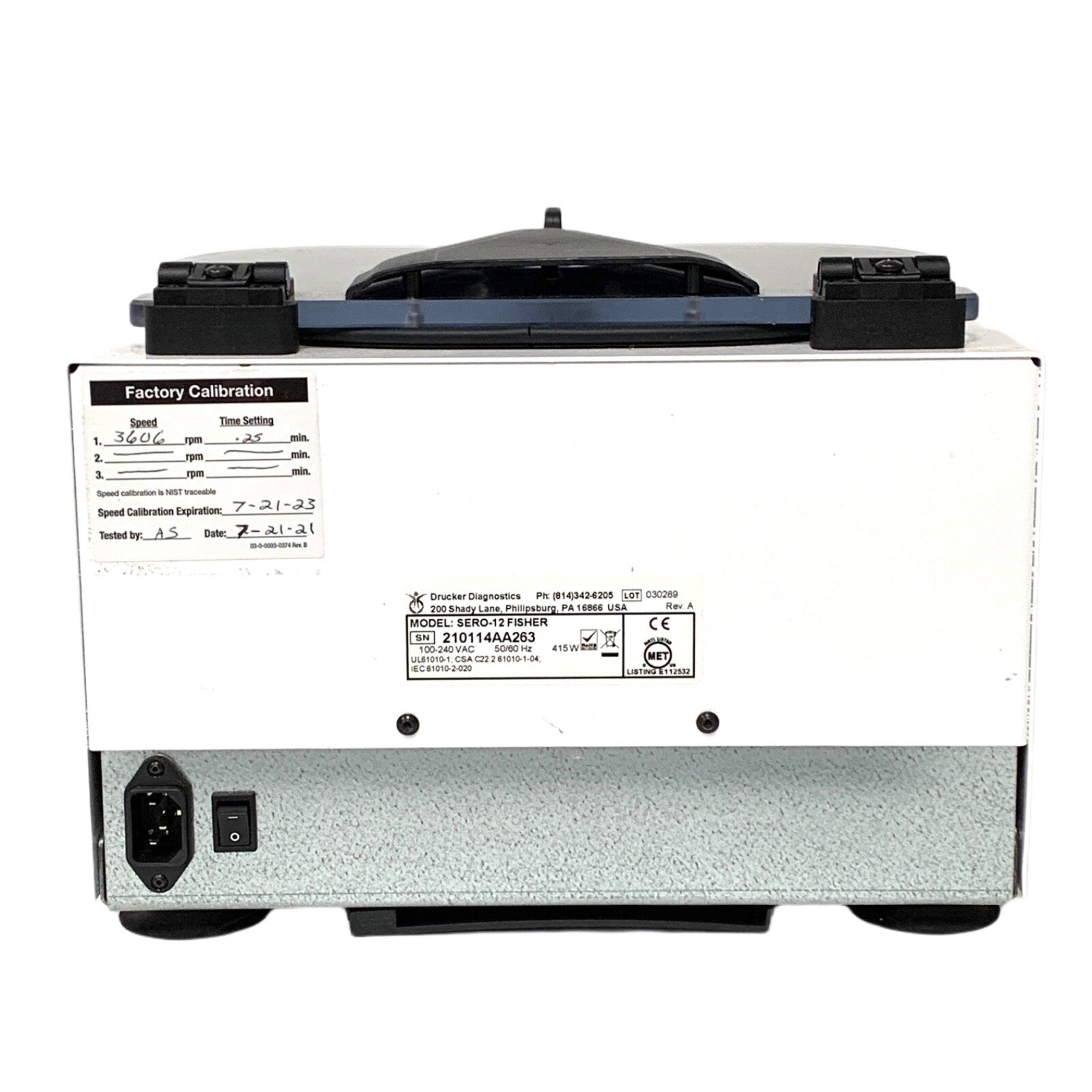 Drucker Diagnostics Fisherbrand REF SERO-12 Fisher Serology Centrifuge
