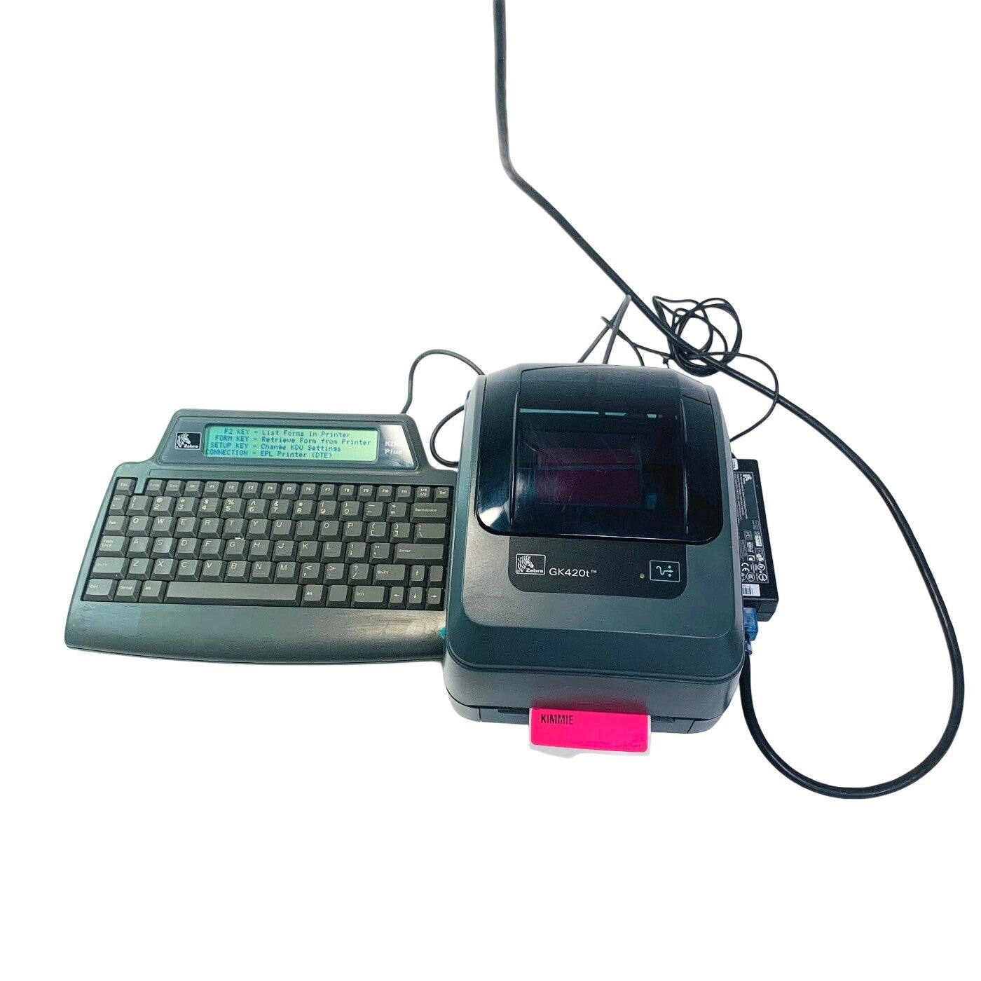 Zebra ref GK420t, THERMAL PRINTER W/ KDUPLUS 120182G-001 KEYBOARD & POWER SUPPLY