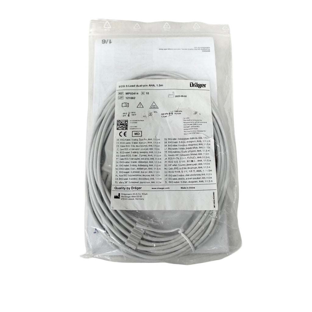 Drager REF MP03414, ECG 5-Lead dual-pin AHA, 1.5m