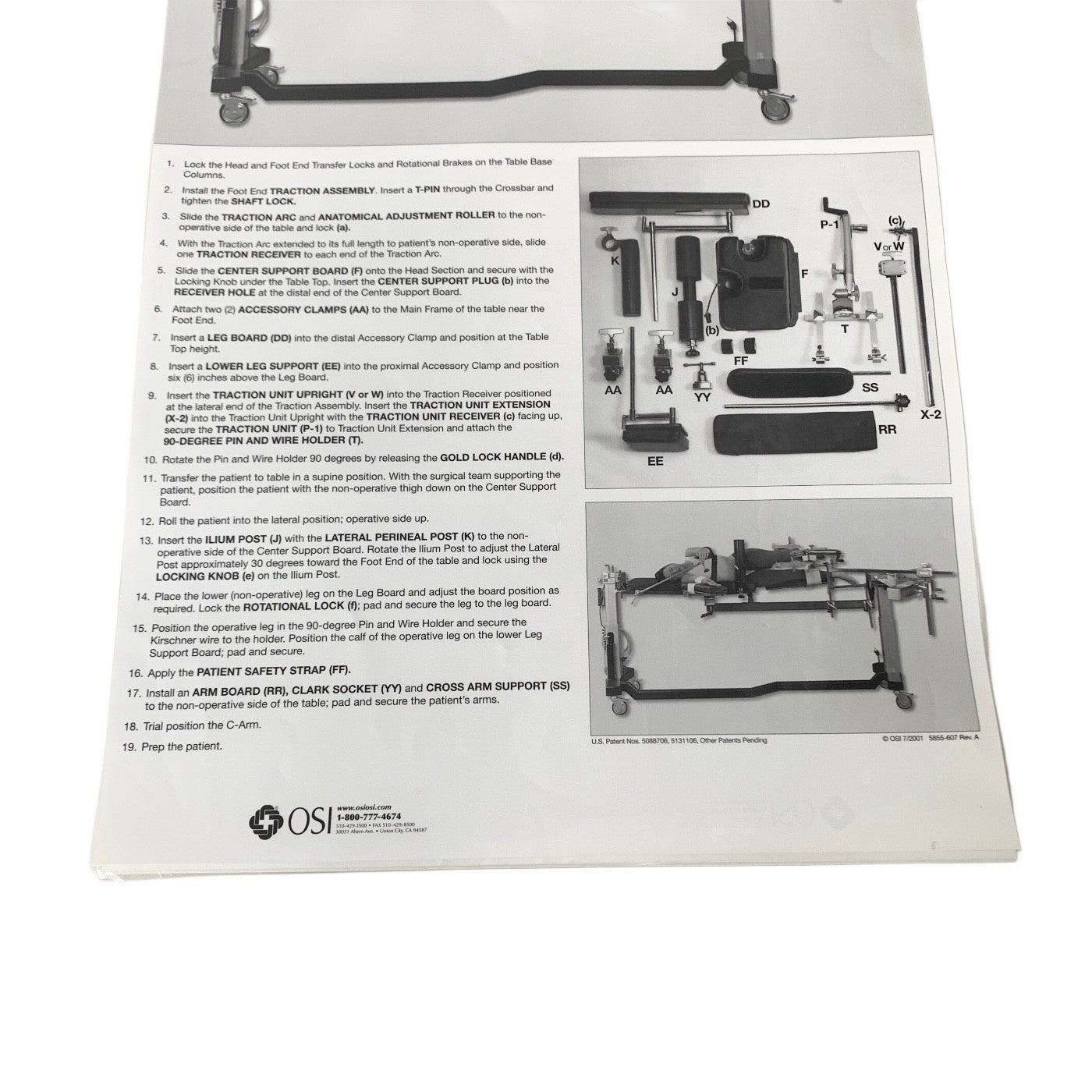 Mizuho OSI MODULAR TABLE SYSTEM INSTRUCTION GUIDE CHART