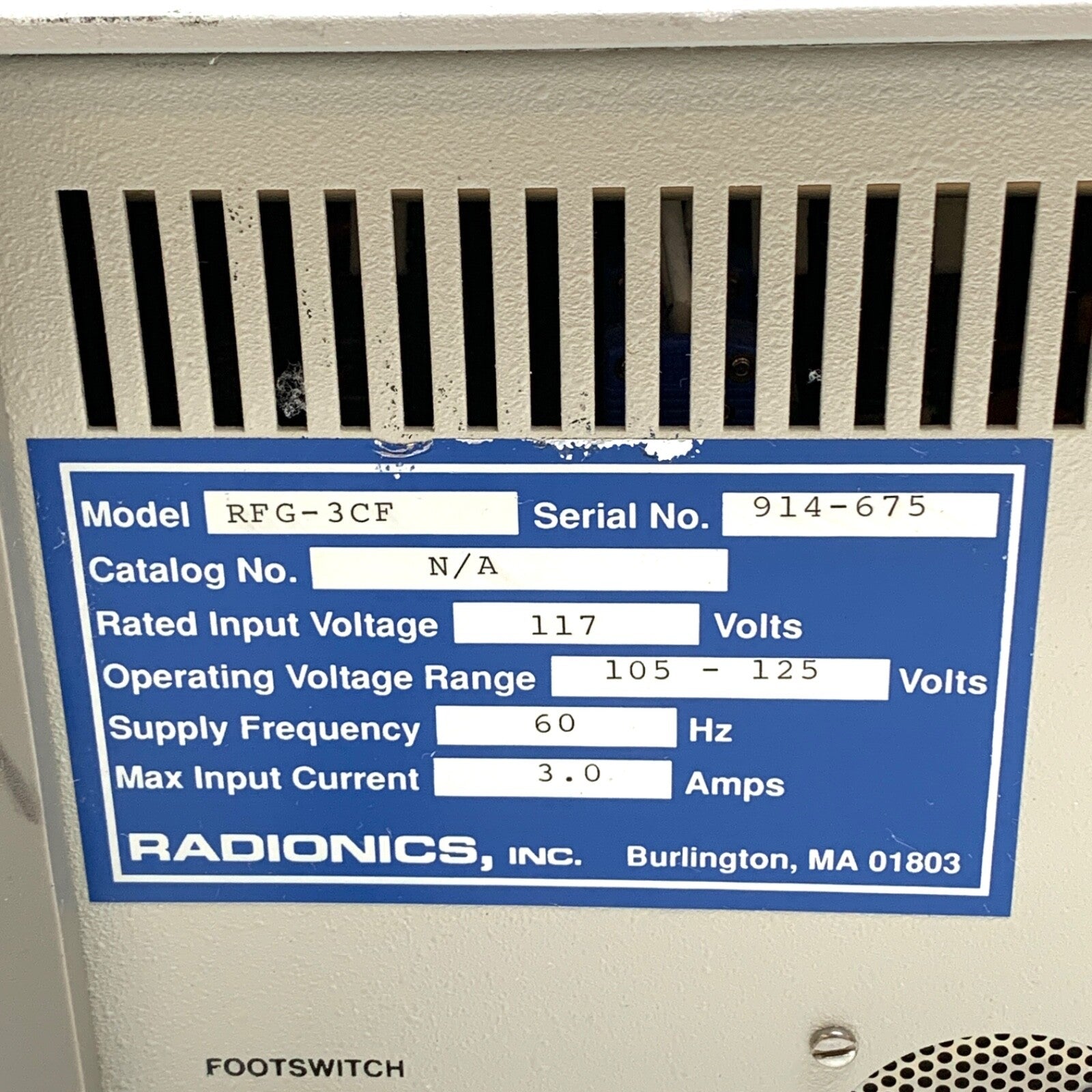 Radionics REF RFG-3CF, Graphics RF Lesion Generator System w/ Footswitch