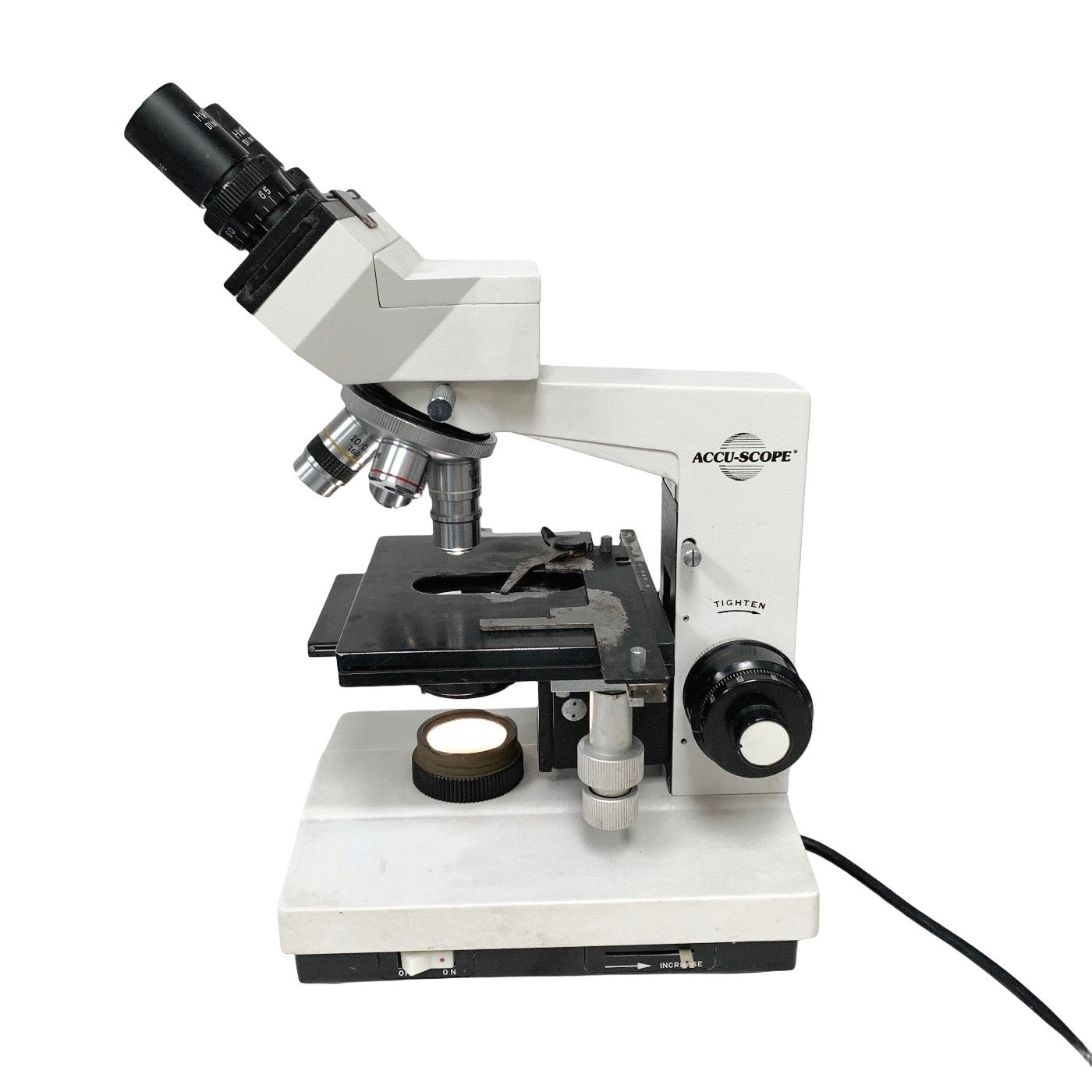 ACCU-SCOPE REF 1812WSWH, BINOCULAR MICROSCOPE,  w/ 4x, 10x, 40x, 100x OBJECTIVE