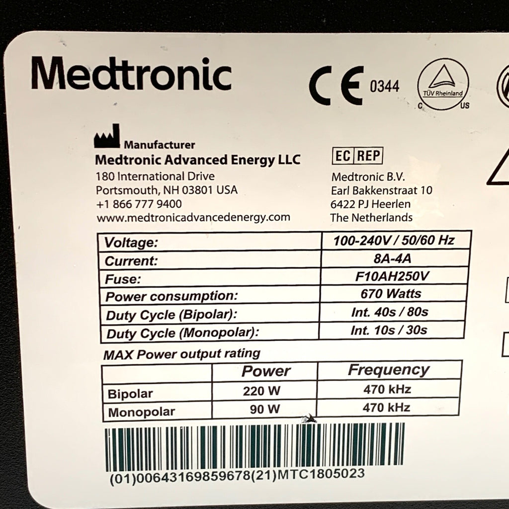 Medtronic AEX REF 40-405-1 HF Surgical Equipment, MFD 2018, Software Version 3.0
