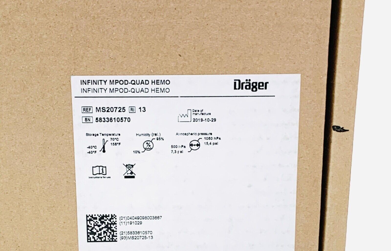 Drager REF MS20725, INFINITY HEMPOD, QUAD HEMO