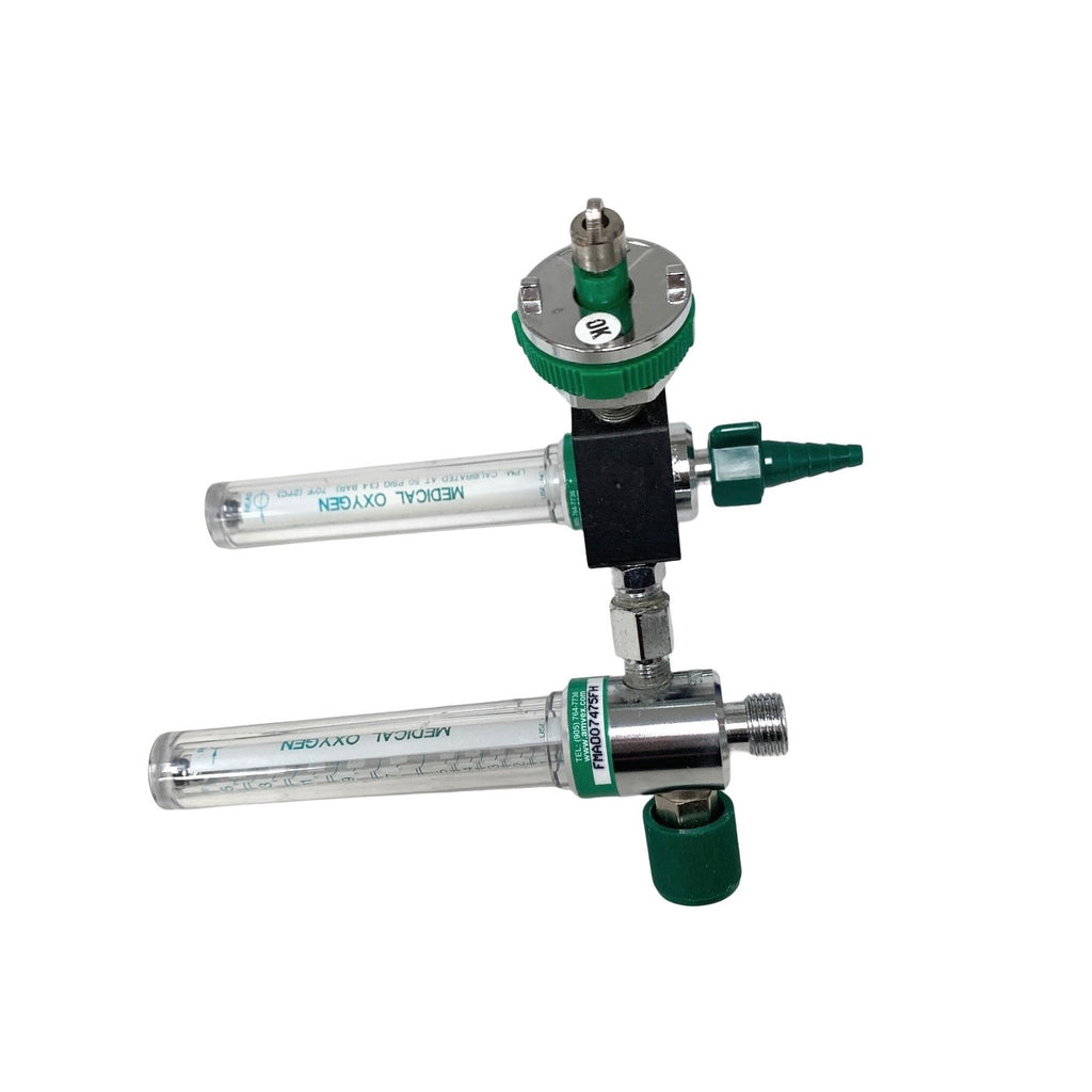 Amvex Corporation Dual O2 Flowmeter, Model O2, w/ Y Block Assembly, MALE CONNECT