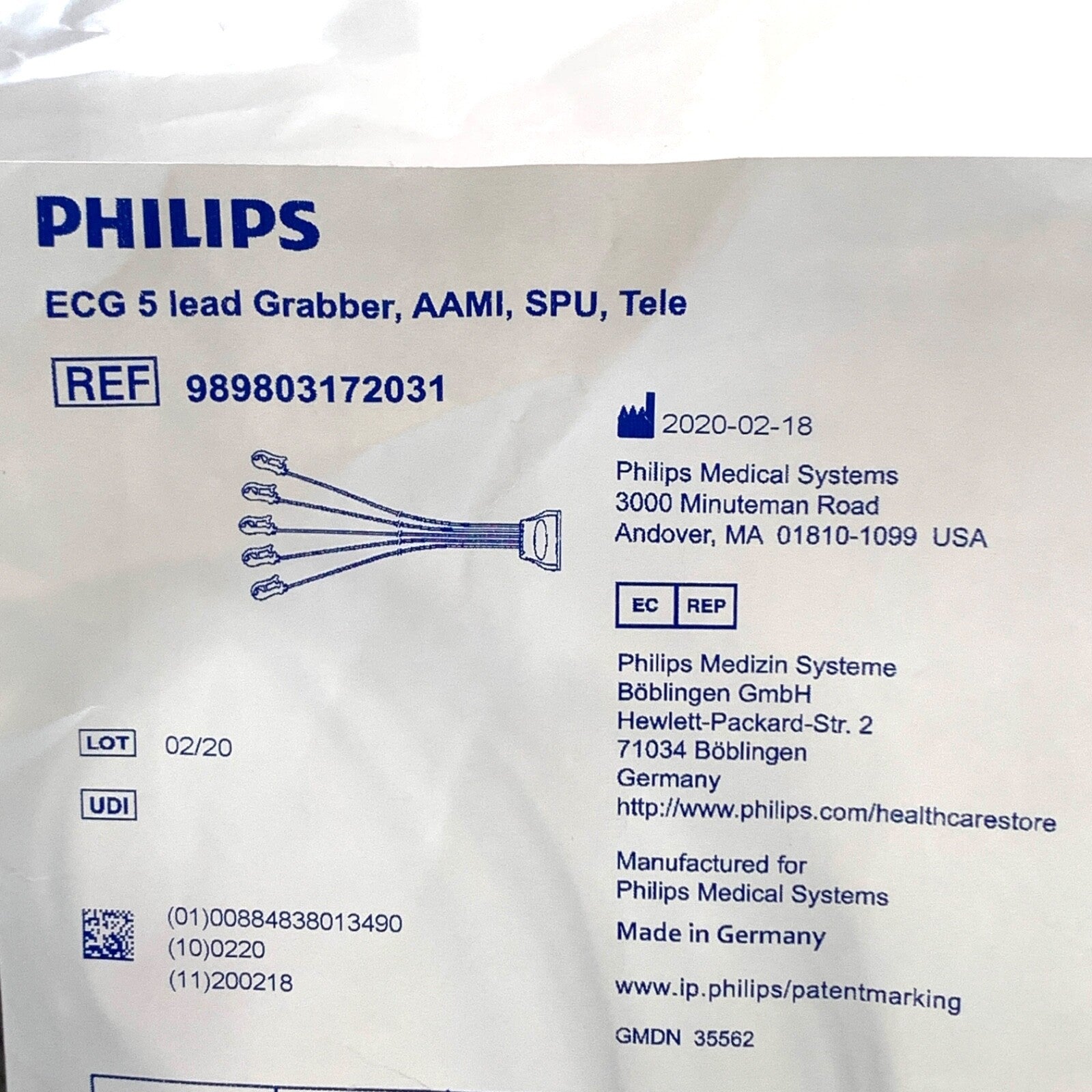 PHILIPS REF 989803172031, ECG 5 Lead Grabber, AAMI, SPU, TELE