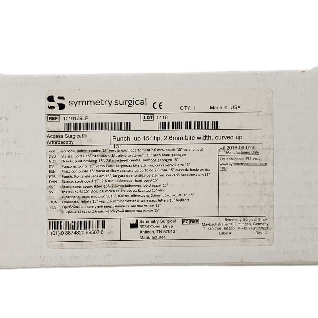 Symmetry Medical REF 1010139LP, Punch, up 15Deg tip, 2.6mm bite width, curved up