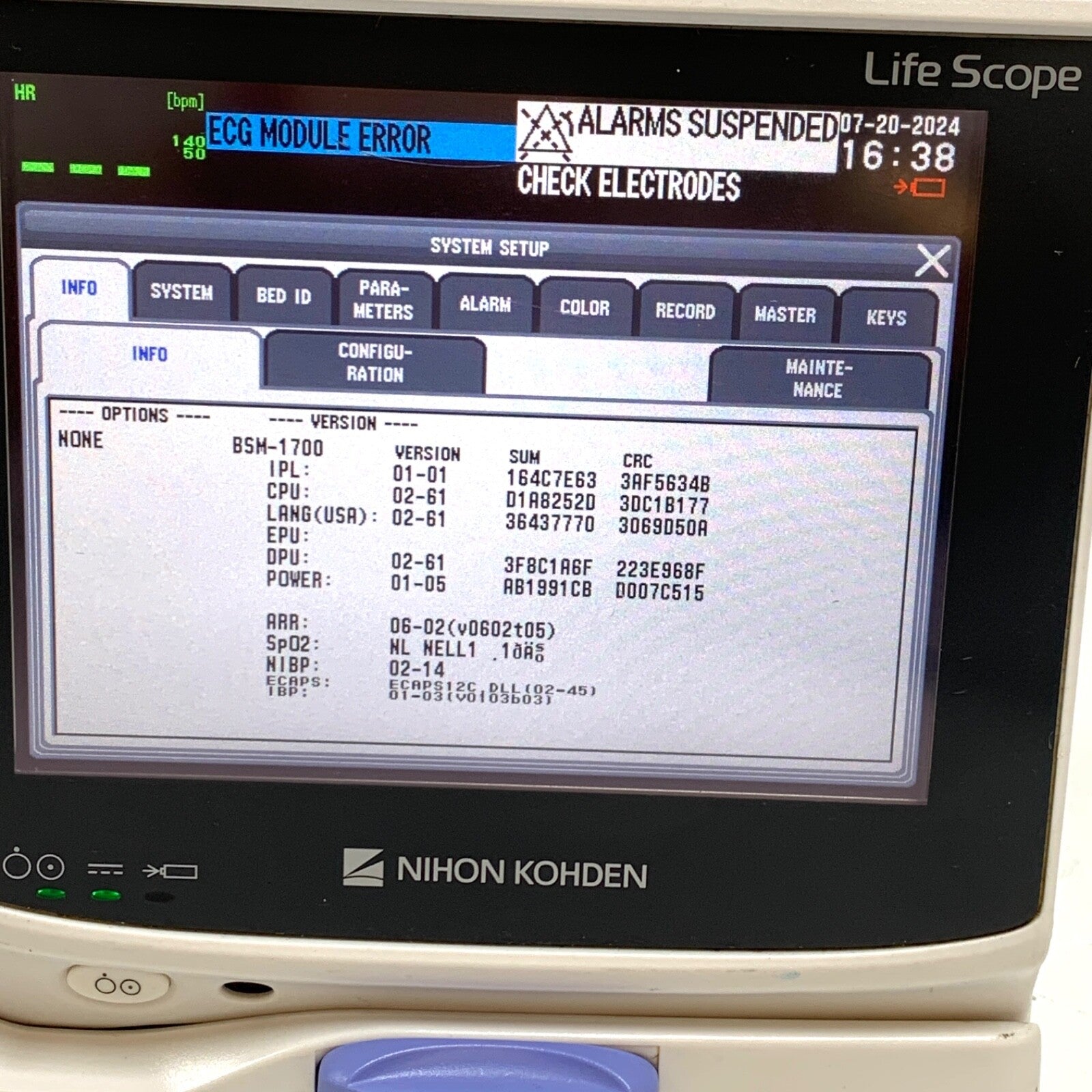 Nihon Kohden REF BSM-1753A, Nellcor Oximax SPO2, ECG, NIBP, TEMP, BIS w/ SC-170R