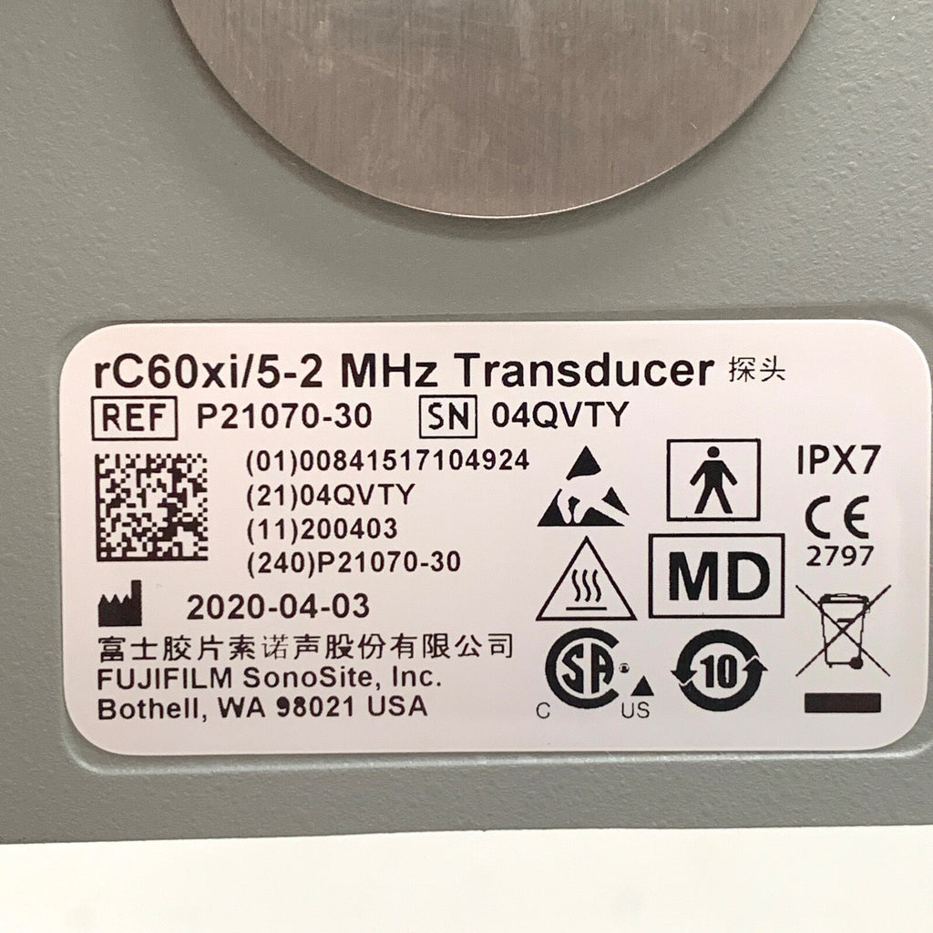 Sonosite Model rC60xi/5-2 MHz EDGE II, Convex Transducer Probe, REF P21070-30