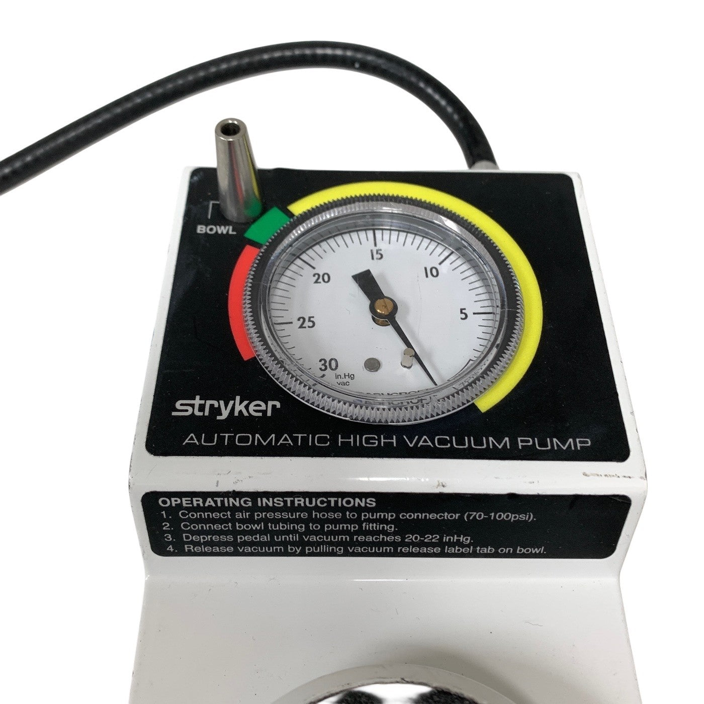 Stryker 0206-500-000 Automatic High Vacuum Foot Pump, MISSING CONNECTOR