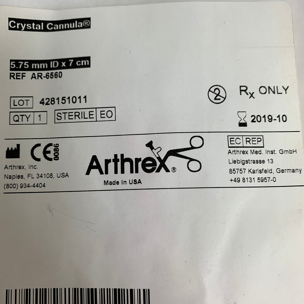 ARTHREX AR-6560 Crystal Cannula 5.75mm ID x 7cm, EXP 2019-10