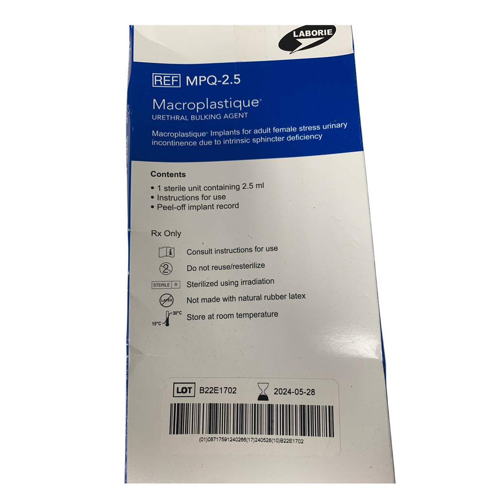 UROPLASTY MPQ-2.5 Laborie Macroplastique URETHRAL BULKING AGENT 2.5 ml EXP 2024 05