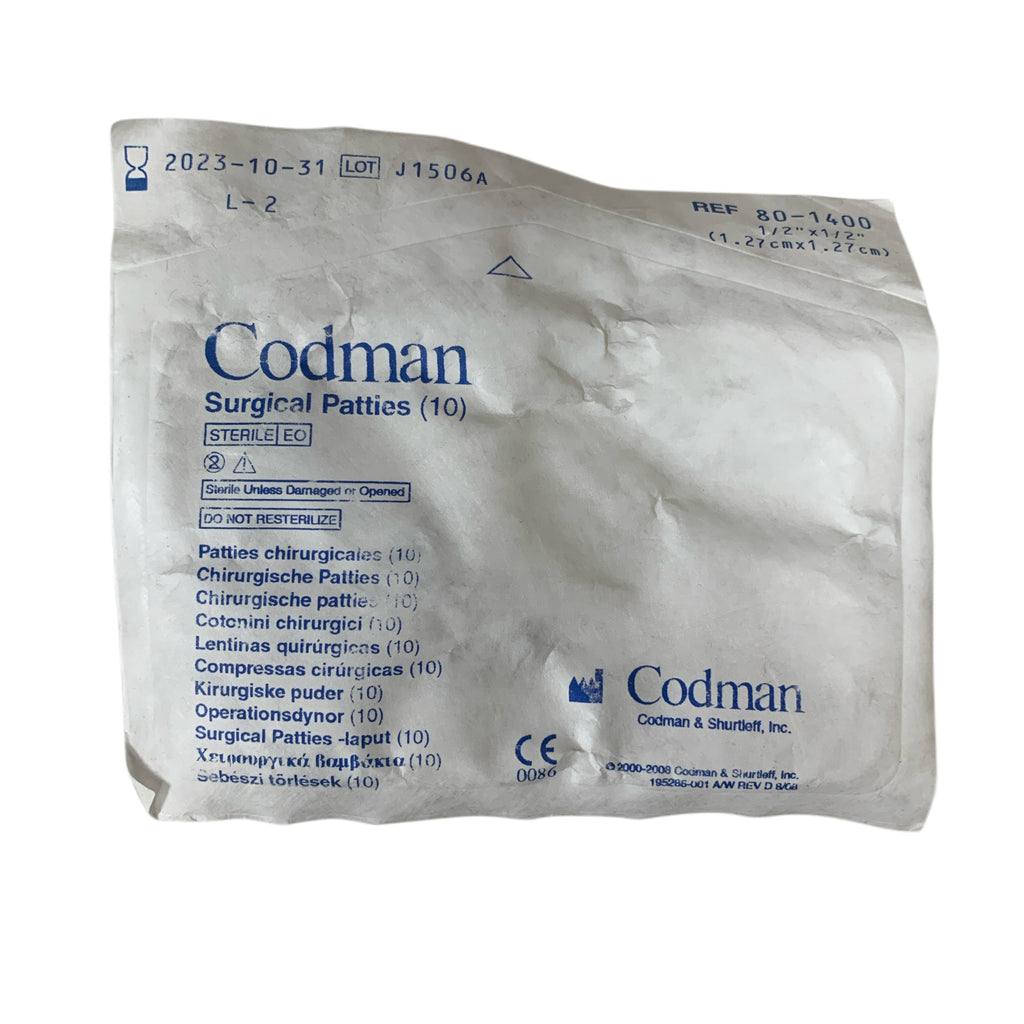 CODMAN 80-1400 Surgical Patties 1/2 in x 1/2 in Pack of 10 EXP 2023 10