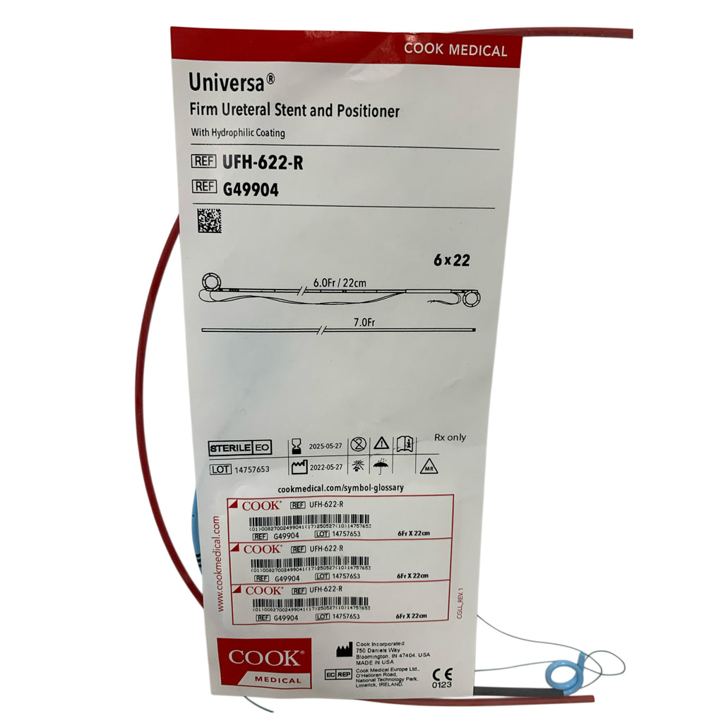 COOK MEDICAL UFH-622-R / G49904 Universa Firm Ureteral Stent and Positioner With Hydrophilic Coating 6Fr x 22cm EXP 2025 05