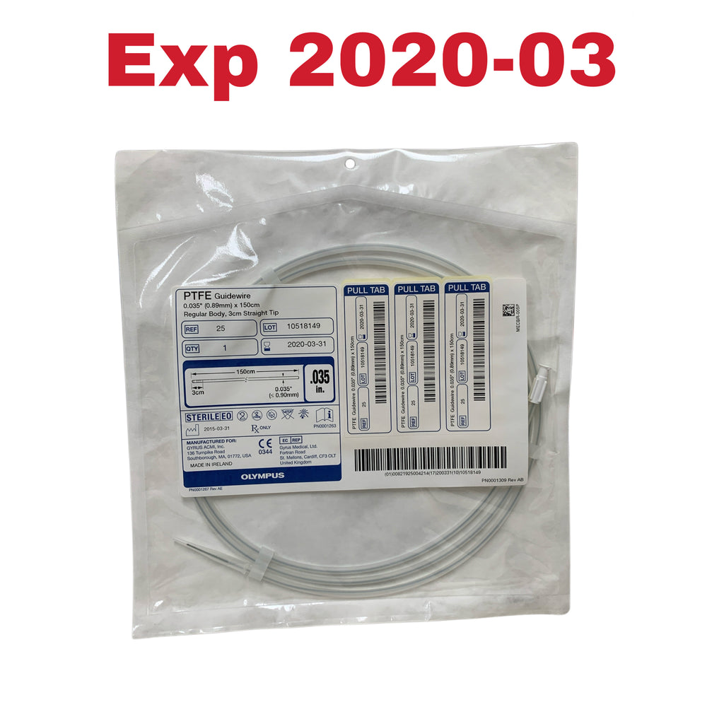 OLYMPUS 25 PTFE Guidewire 0.035 in 150cm 3cm Straight Tip Exp 2020 03