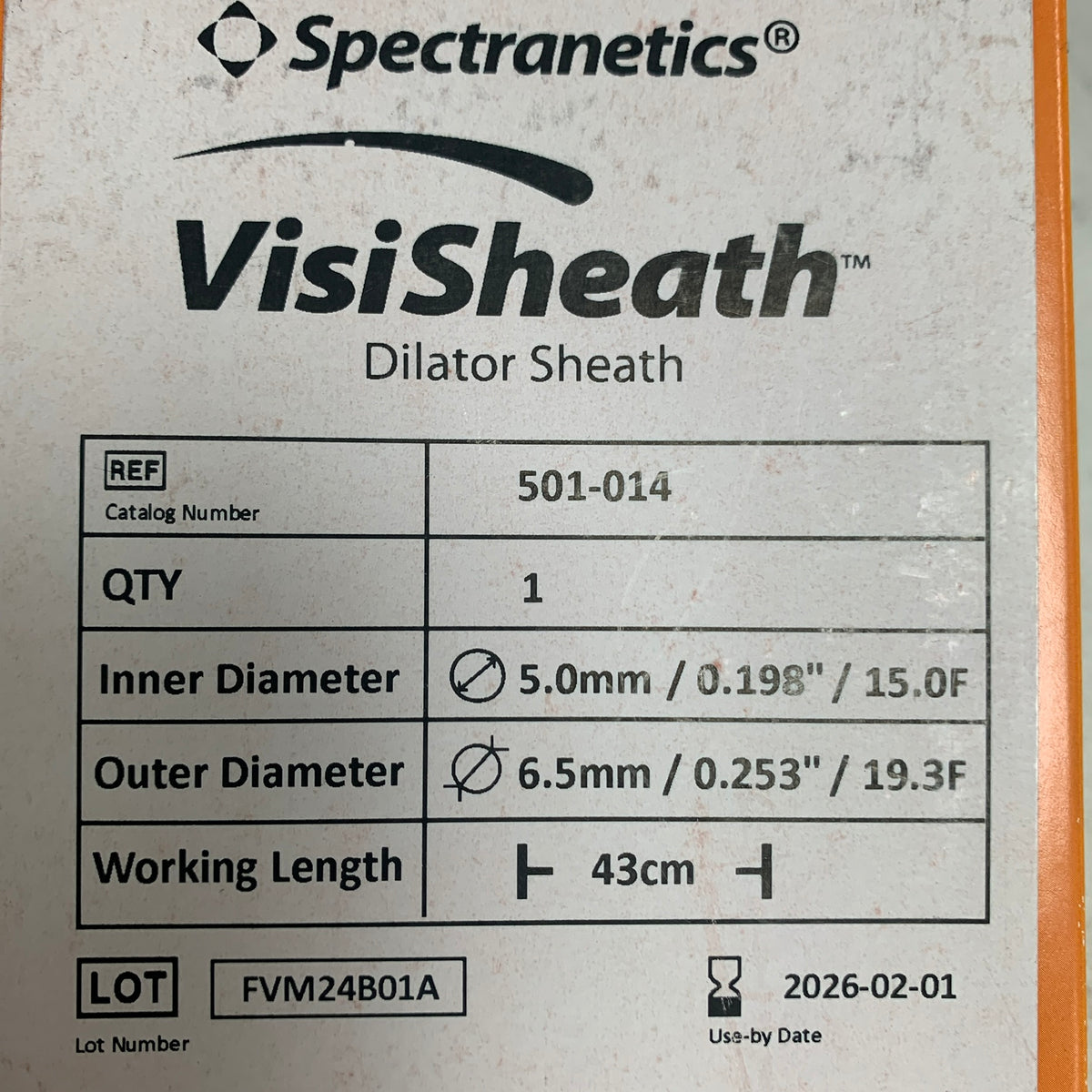 SPECTRANETICS 501-014 VisiSheath Dilator Sheath 15.0F 43cm EXP 2026 02