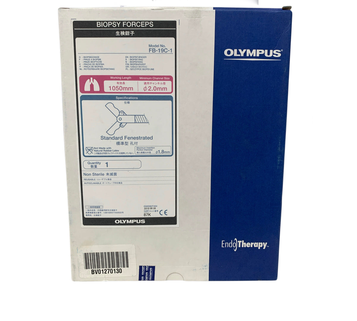 OLYMPUS FB-19C-1 Biopsy Forceps Standard Fenestrated 1050mm Minimum Channel Size 2.0mm Insertion Portion Diameter 1.8mm