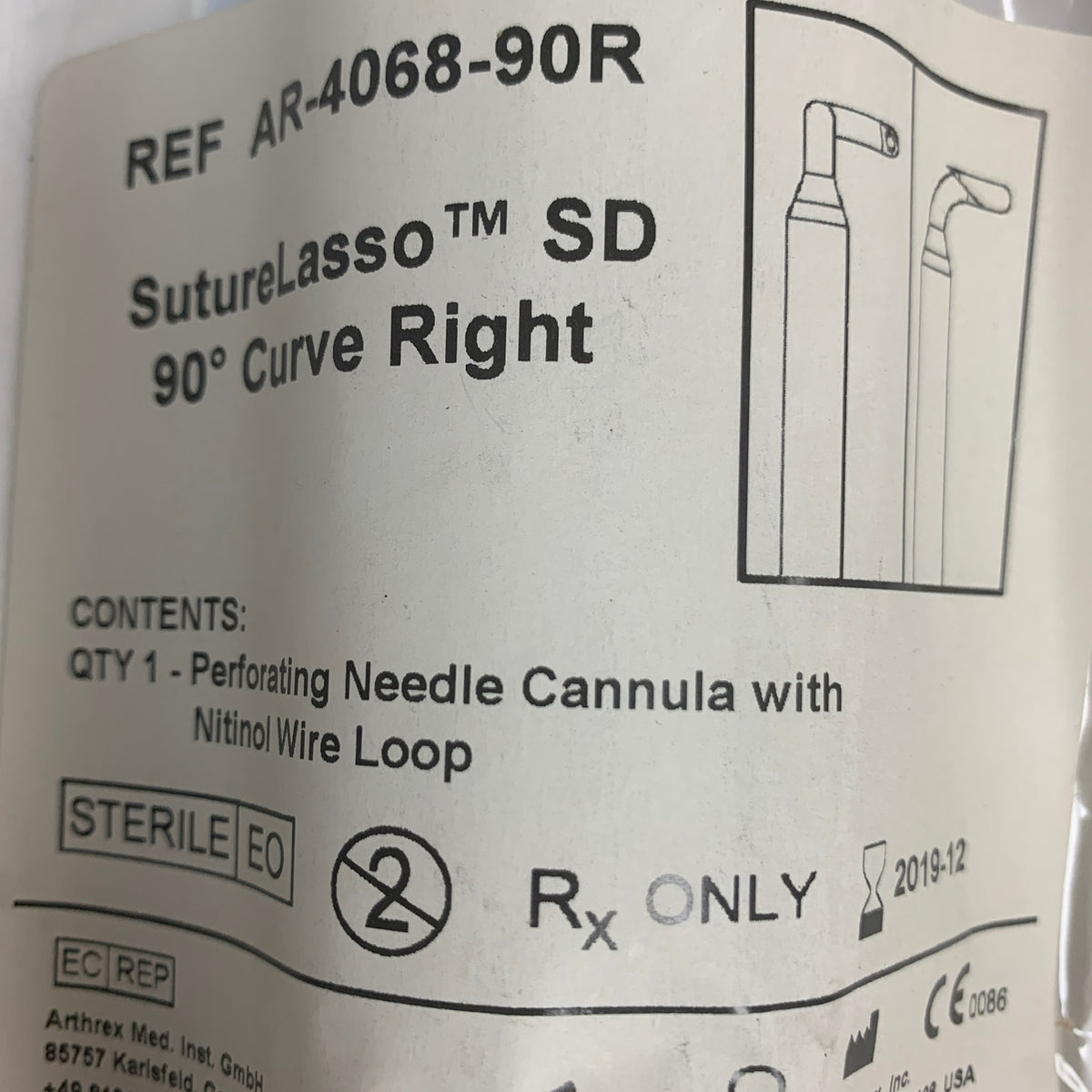 ARTHREX AR-4068-90R SutureLasso SD 90° Curve Right Needle Cannula, EXP 2019-12
