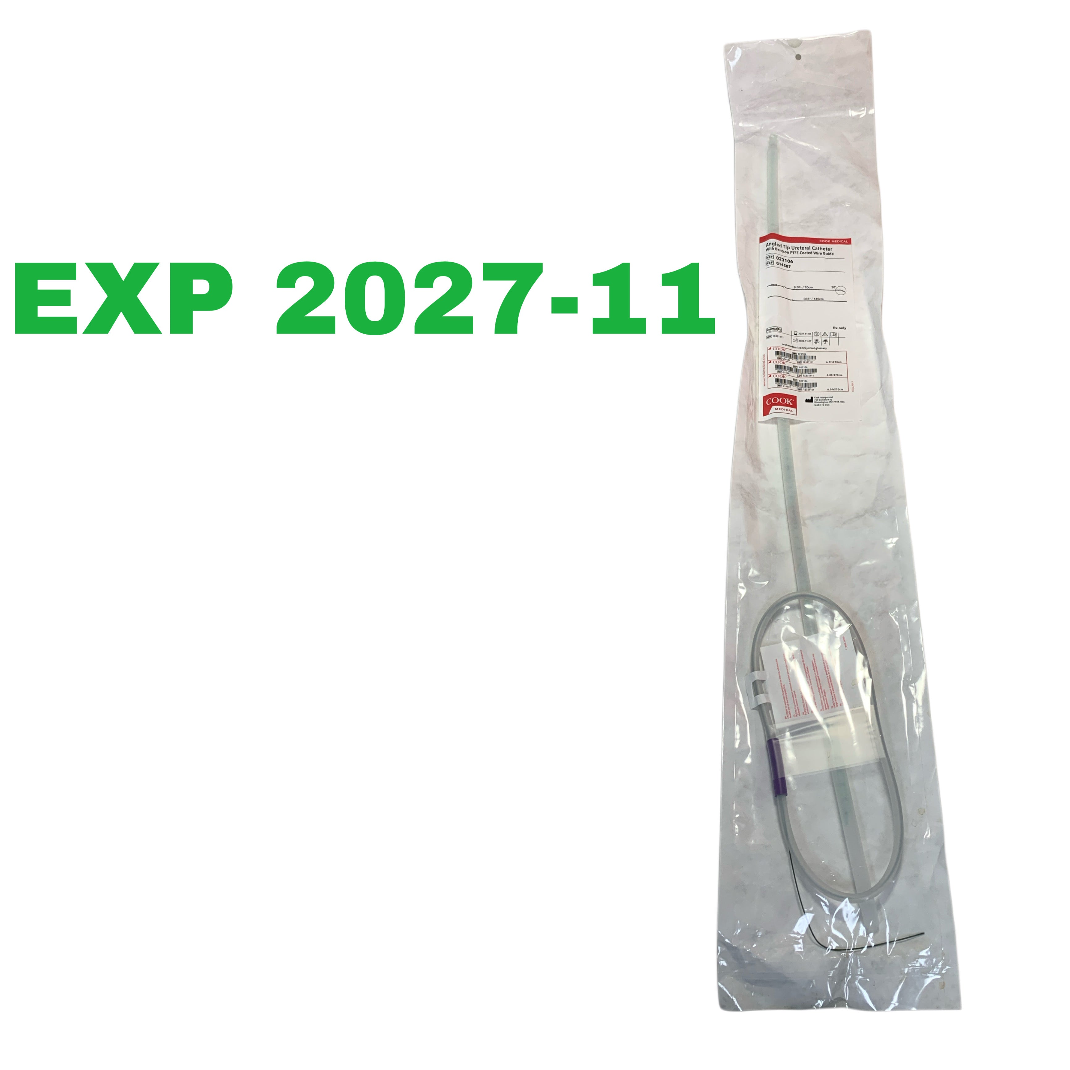 COOK MEDICAL REF 023106/ G14587 Angled Tip Ureteral Catheter With Bentson PTFE-Coated Wire Guide 6.0Fr/ 70cm .035"/ 145cm, Exp.2027/11