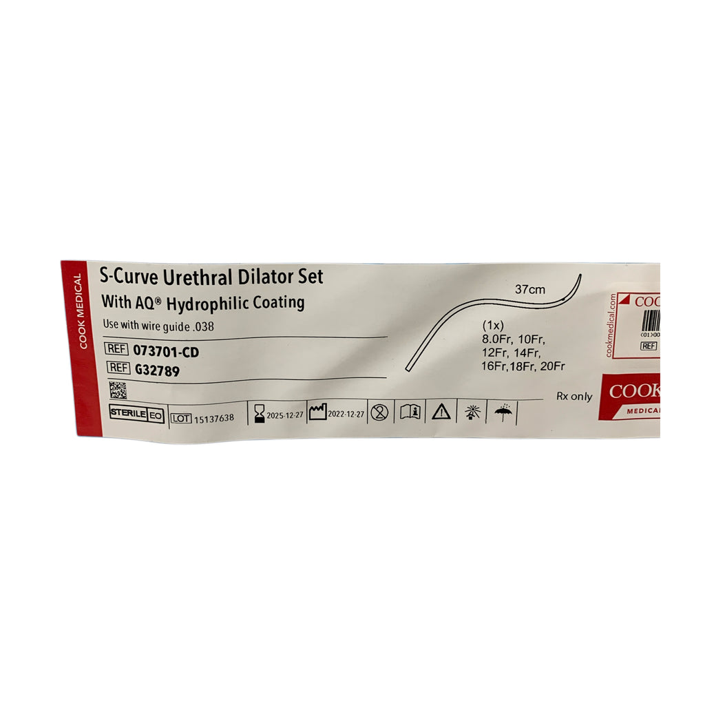 COOK MEDICAL REF 073701-CD / G32789 S-Curve Urethral Dilator Set With AQ Hydrophilic Coating 37cm, Exp.2025/12