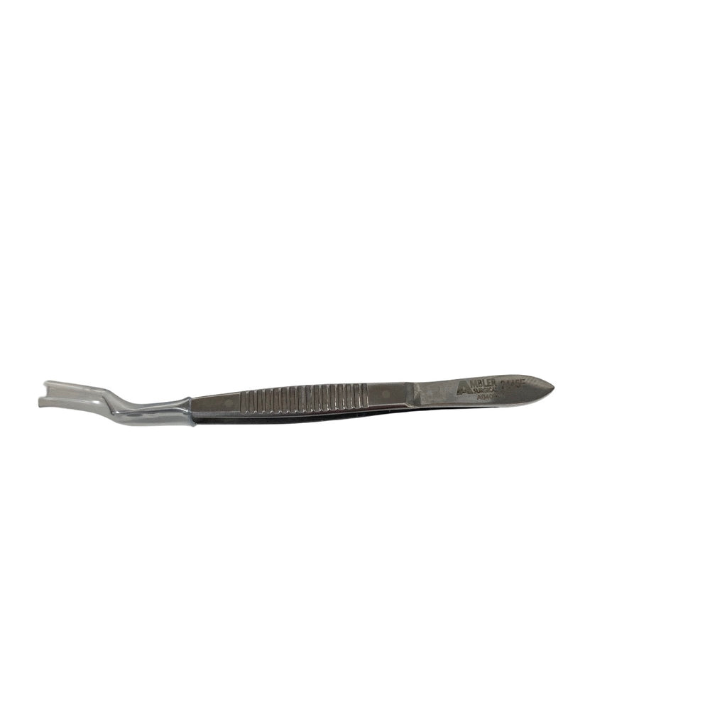 AMBLER REF 2445E McPherson tying forceps 3 3/8'',angled shafts, 4.0mm from bend to tip, 4.0mm tying platforms, narrow serrated flat handle