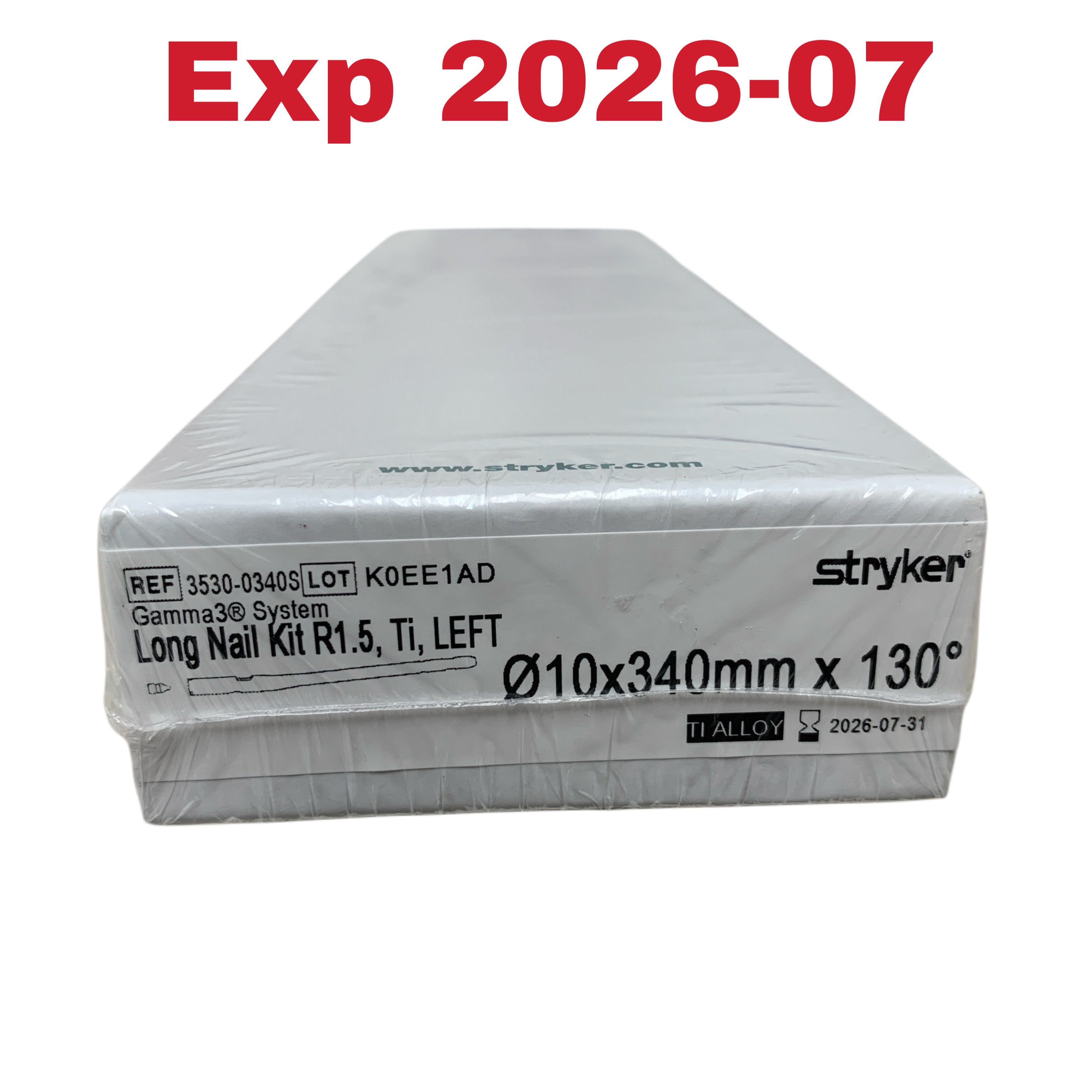 STRYKER 3530-0340S Gamma3 System Long Nail Kit R1.5 Ti LEFT 10x340mm x 130 Exp 2026 07