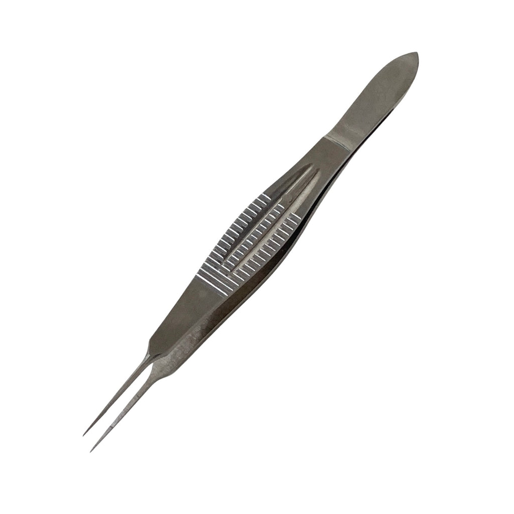 AMBLER REF 2252E Castroviejo suturing forceps 4 3/8'',straight shafts, 0.12mm 1x2 teeth, 5.5mm tying platforms, wide serrated flat handle