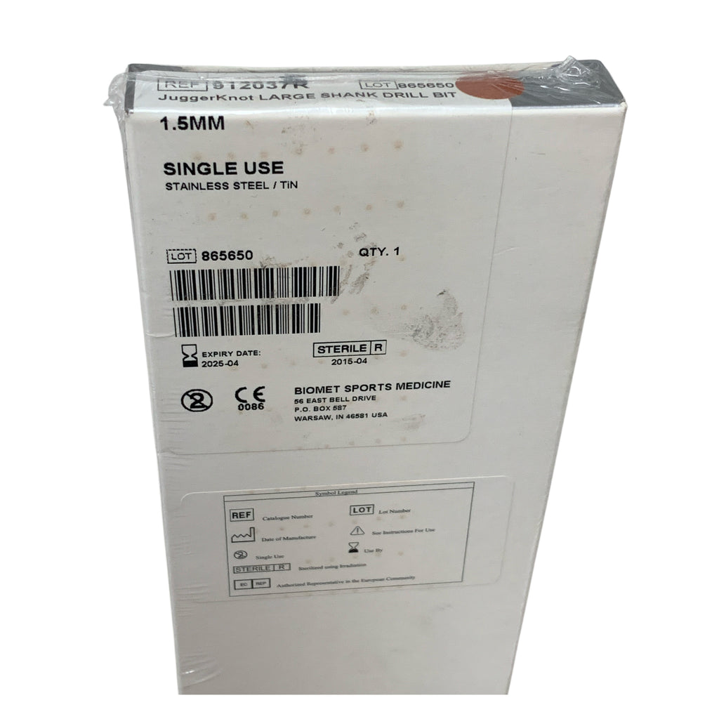 BIOMET REF 912037R JuggerKnot Large Shank Drill Bit 1.5mm Stainless Steel / TiN Exp 2025 04