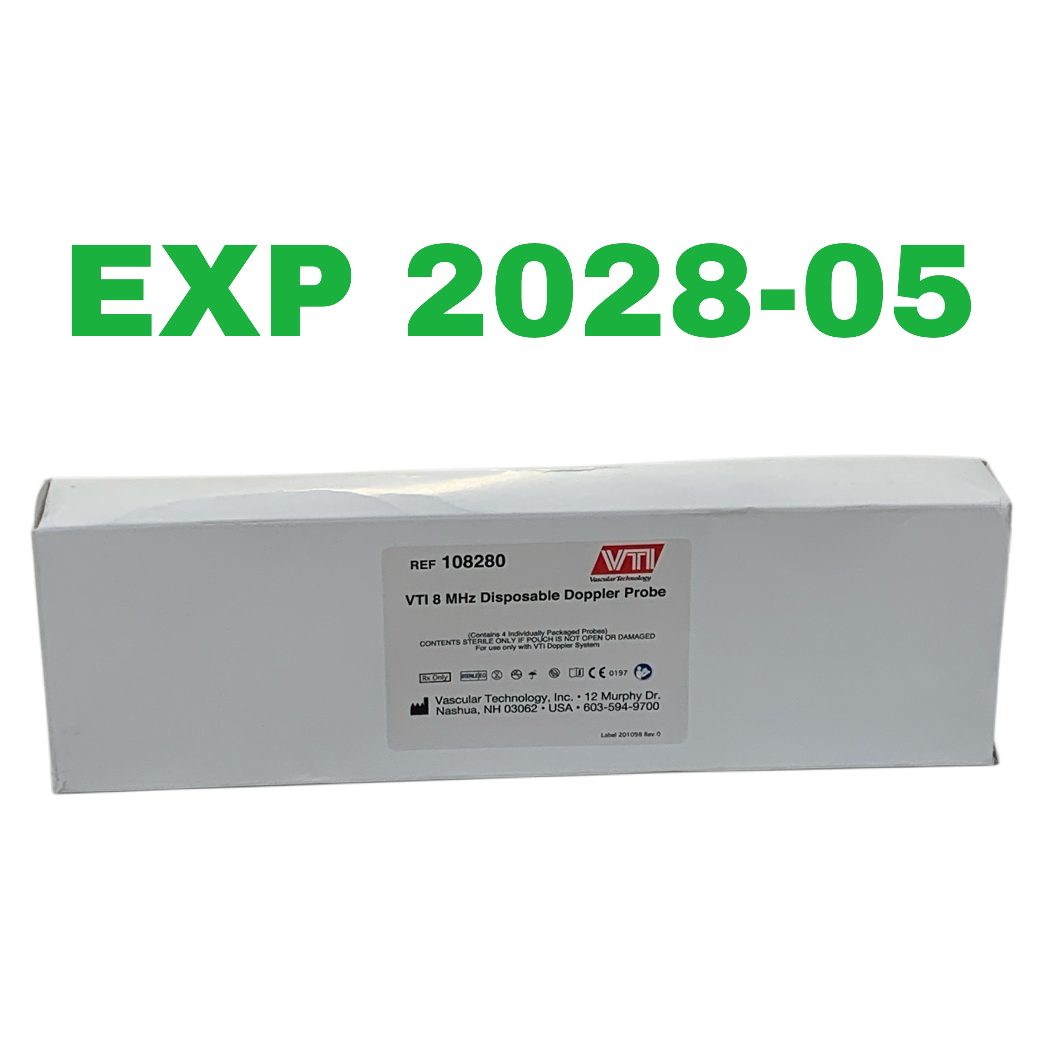 VASCULAR TECHNOLOGY REF 108280 VTI 8 MHz Disposable Doppler Probe Box of 4, Exp.2028/05
