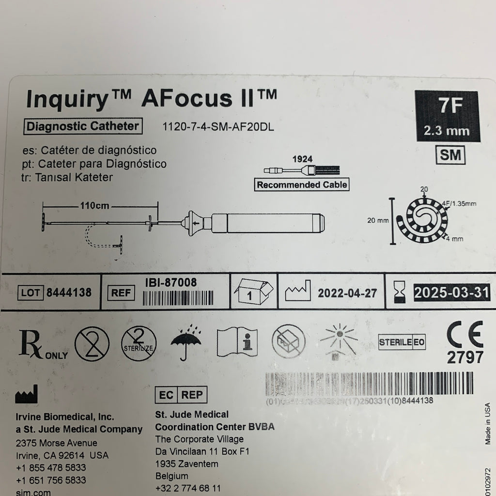 ST JUDE MEDICAL IBI-87008 Inquiry AFocus II Diagnostic Catheter 7F 2.3 mm 110 cm EXP 2025 03