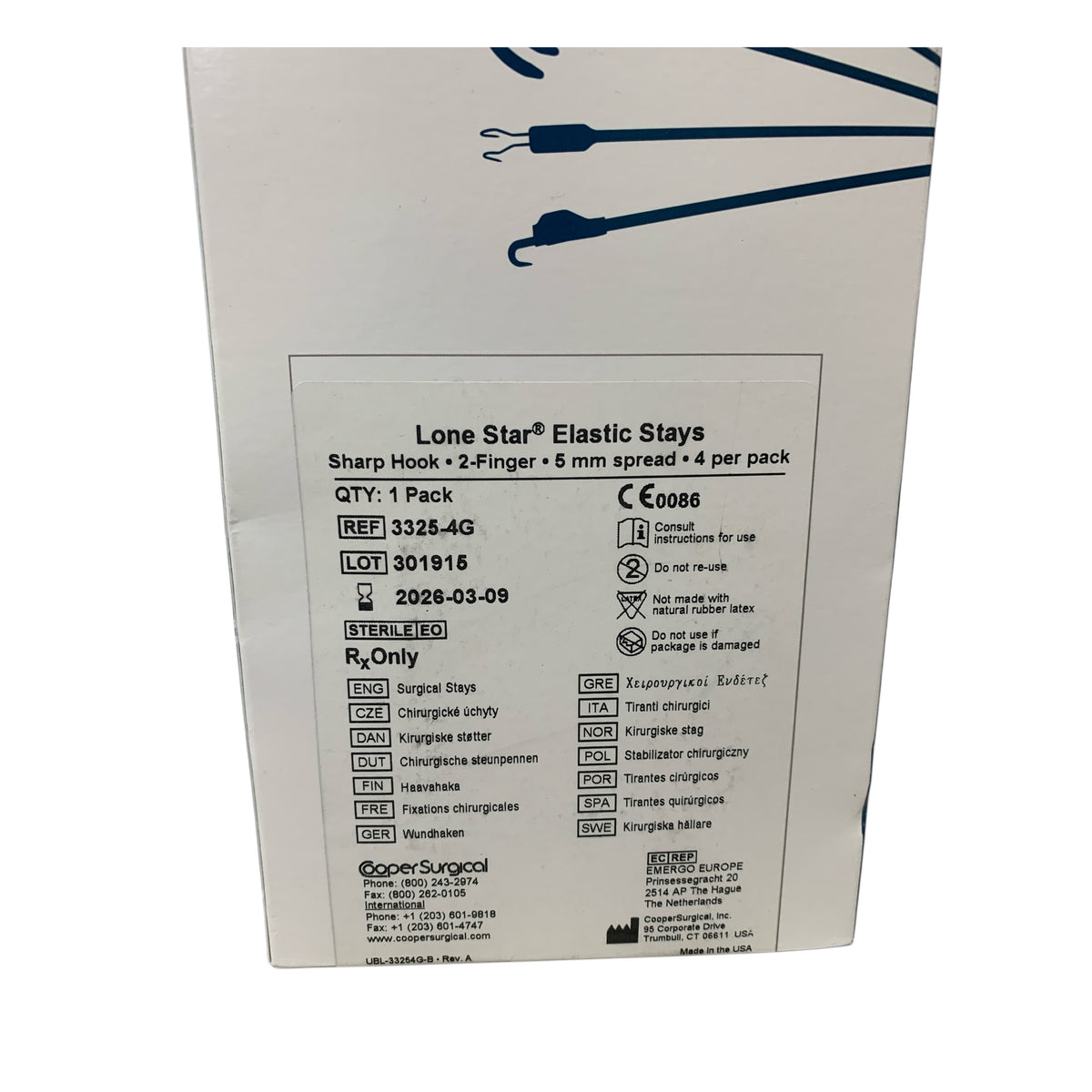 COOPER SURGICAL 3325-4G Lone Star Elastic Stays Sharp Hook 2-Finger 5 mm Spread Exp 2026 03
