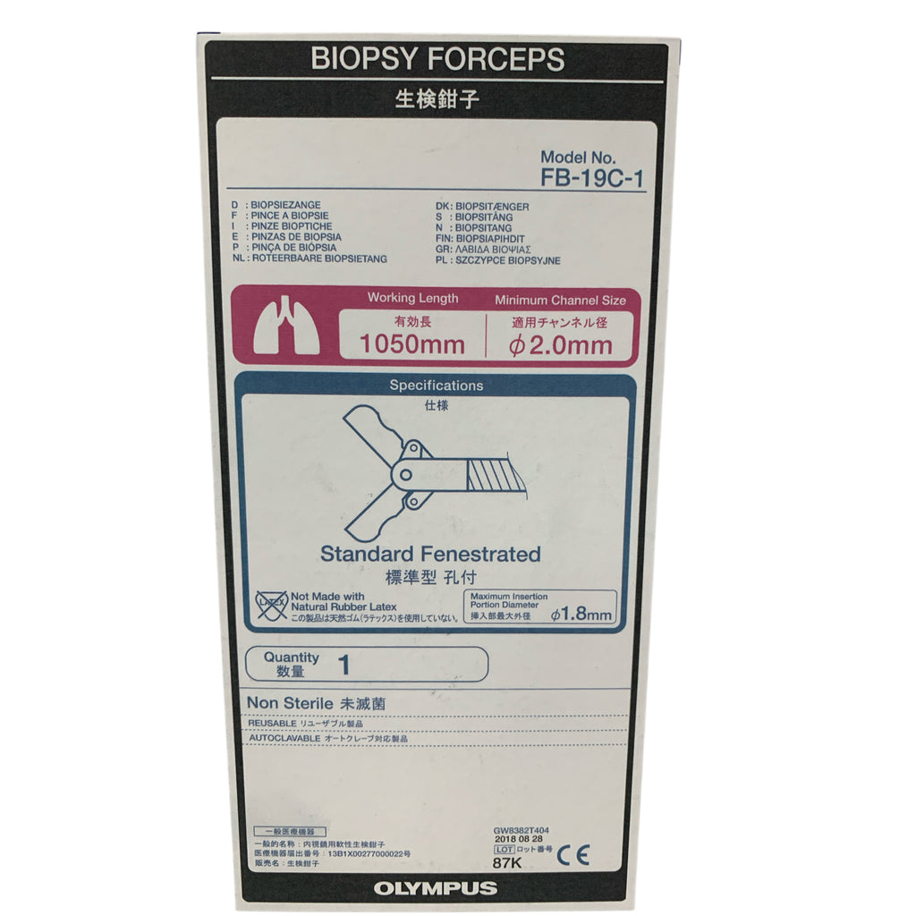 OLYMPUS FB-19C-1 Biopsy Forceps Standard Fenestrated 1050mm Minimum Channel Size 2.0mm Insertion Portion Diameter 1.8mm