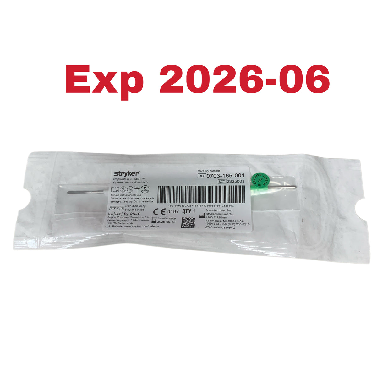 STRYKER 0703-165-001 Neptune E-SEP 165mm Blade Electrode Exp 2026 06