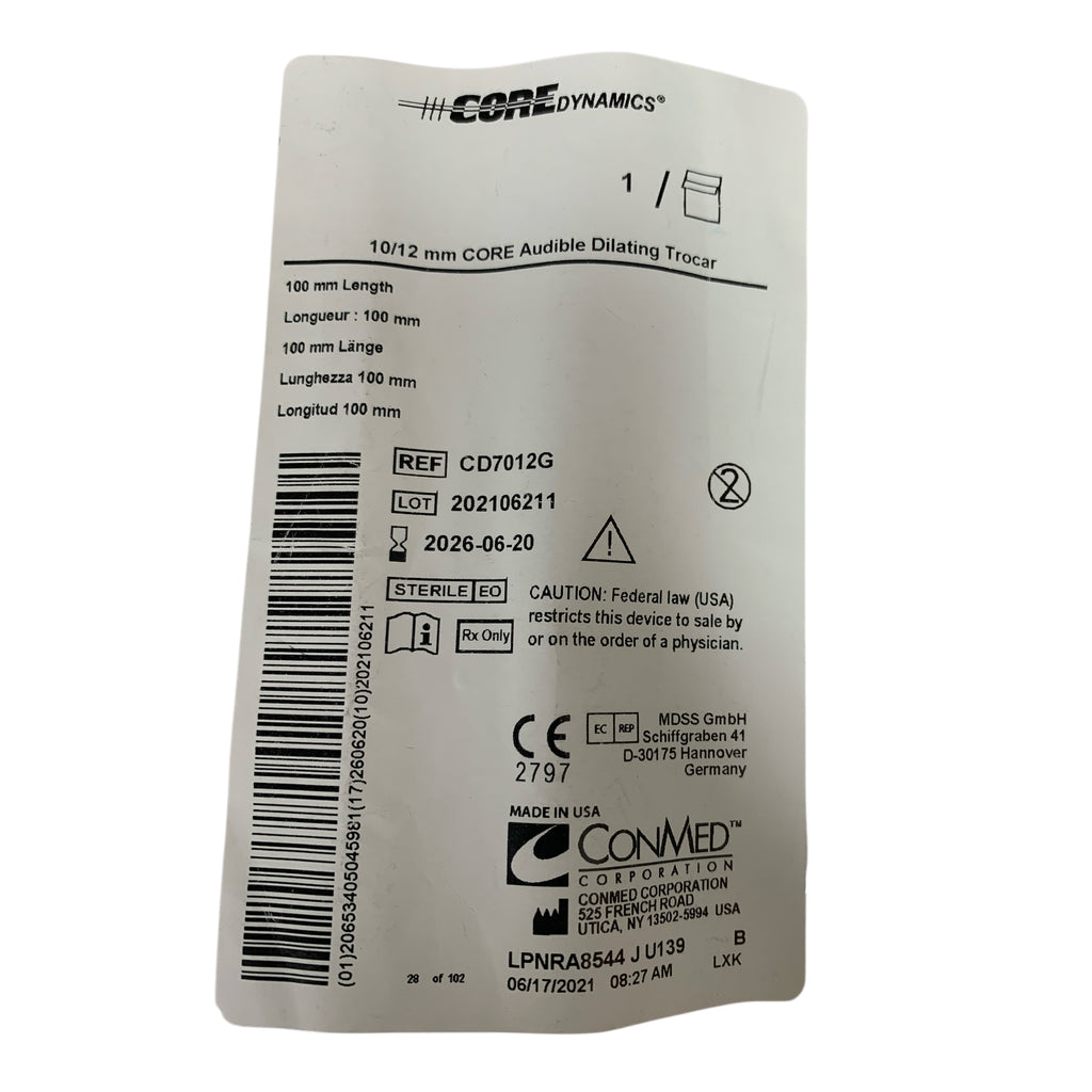 CONMED CD7012G Core Dynamics 10/12 mm CORE Audible Dilating Trocar 100 mm Length Exp 2026 06