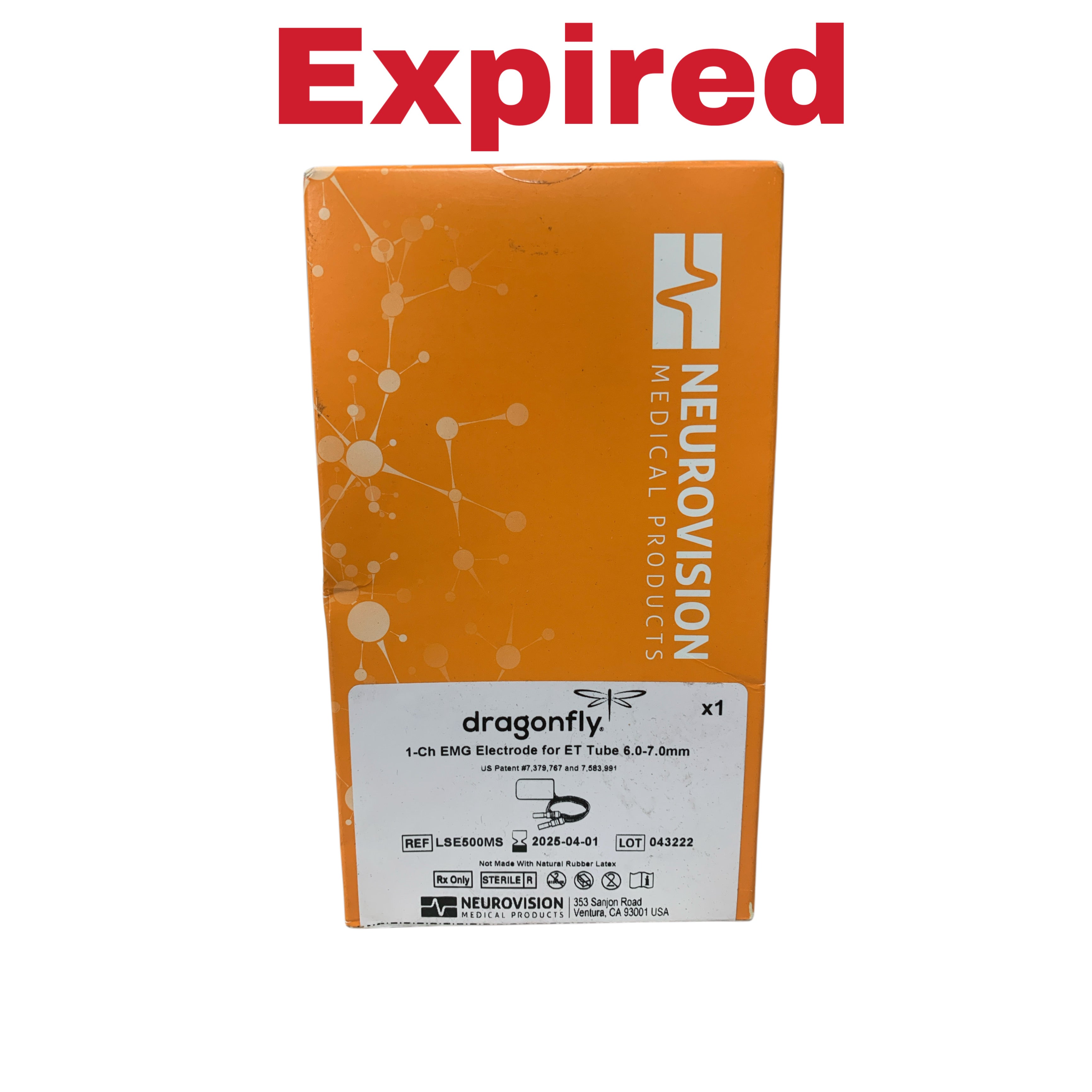 NEUROVISION REF LSE500MS DRAGONFLY 1 CH EMG ELECTRODE FOR ET TUBE 6.0-7.0mm EXP 2025 04