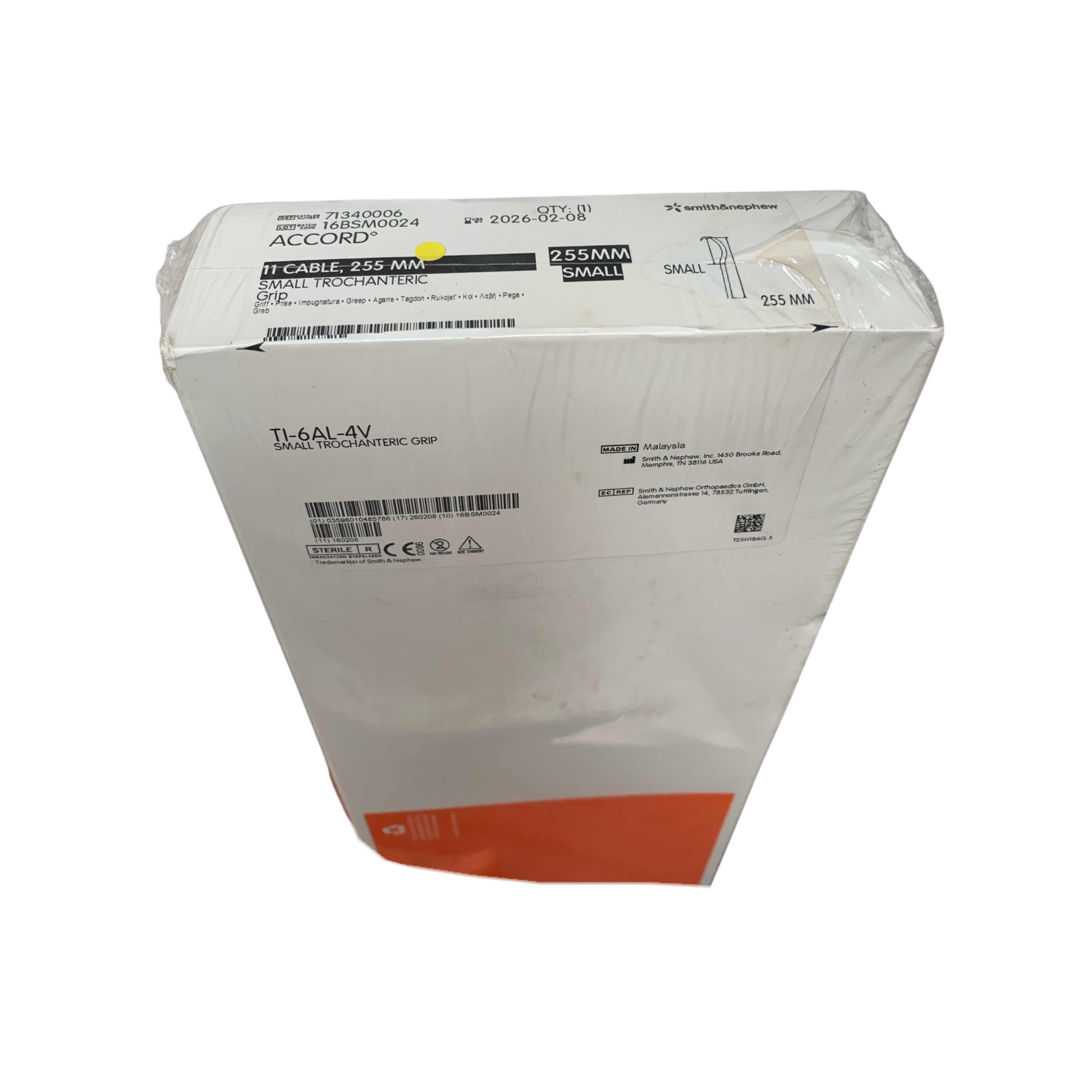 SMITH & NEPHEW REF 71340006 ACCORD 11 Cable 255 MM Small Trochanteric Grip TI-6AL-4V EXP 2026 02