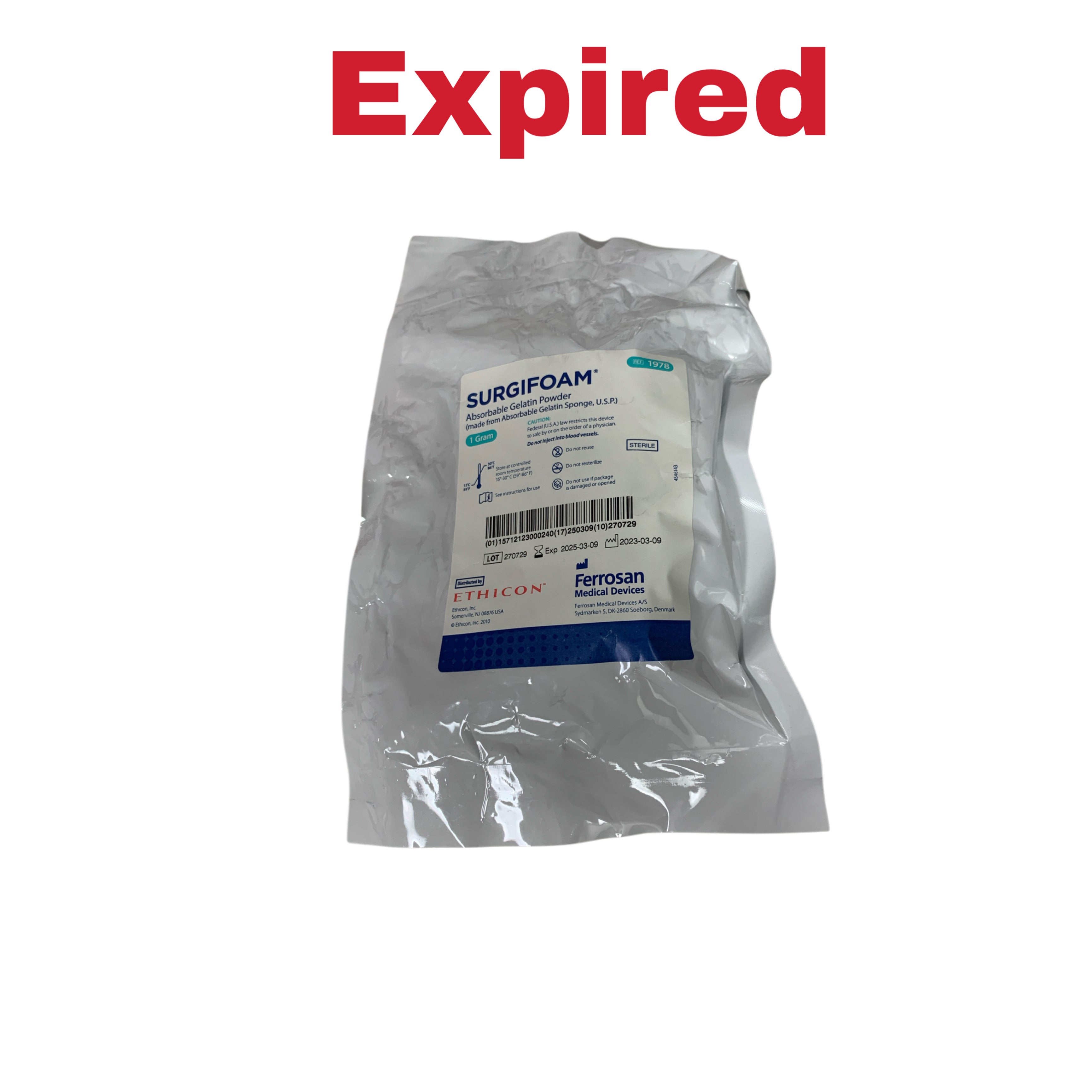 ETHICON REF 1978 SURGIFOAM Absorbable Gelatin Powder 1 Gram, Exp.2025/03