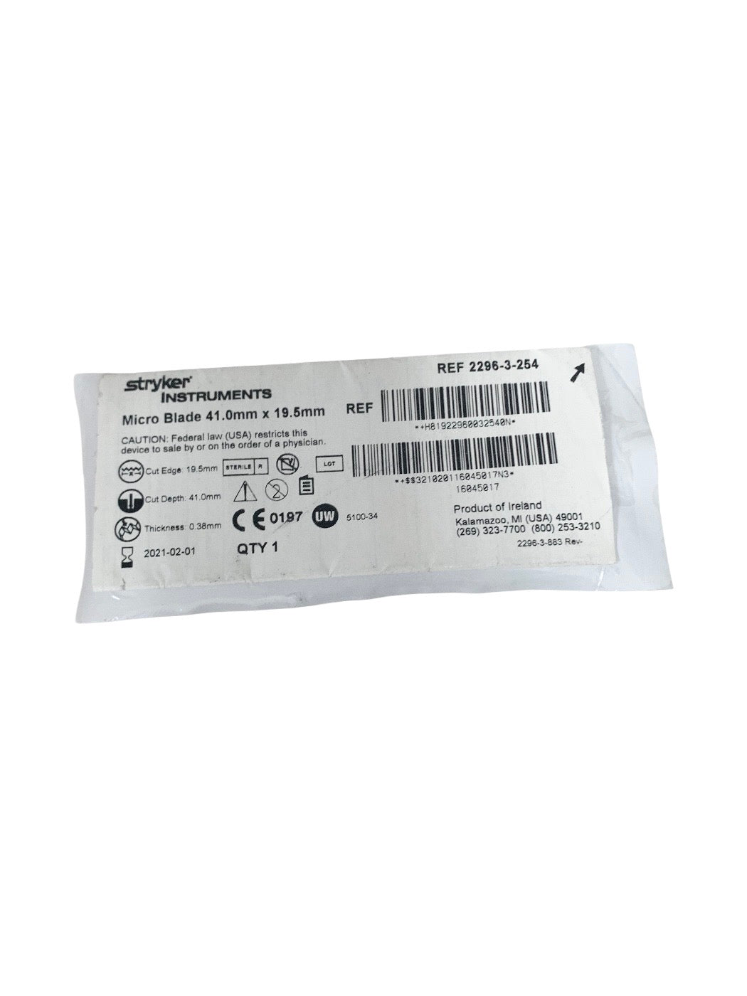 STRYKER REF 2296-3-254 Micro Blade 41.0mm x 19.5mm, EXP.2021-02