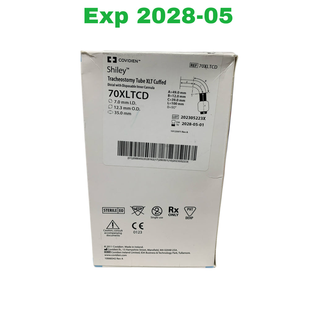 COVIDIEN REF 70XLTCD Shiley Tracheostomy Tube XLT Cuffed Distal with Disposable Inner Cannula 7.0mm I.D., Exp.2028/05